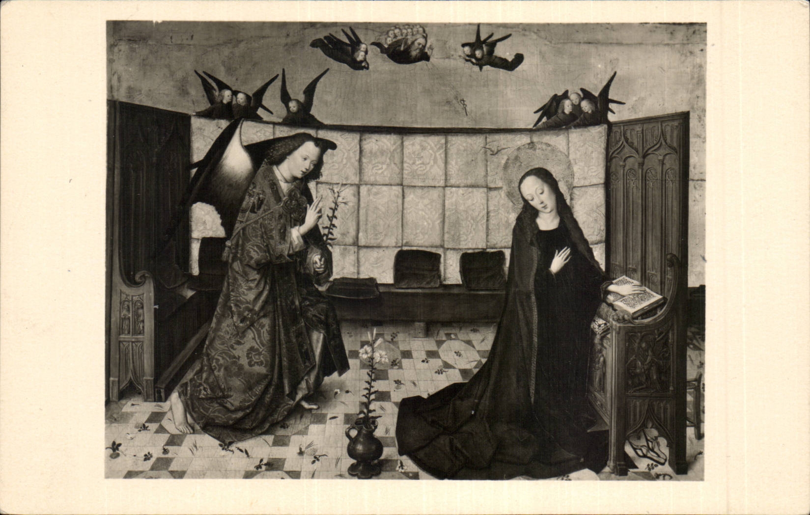 CPA Exposition des chefs d'oeuvre de la Pinacotheque de Munich Le maitre de la vie de la vierge l'annonciation