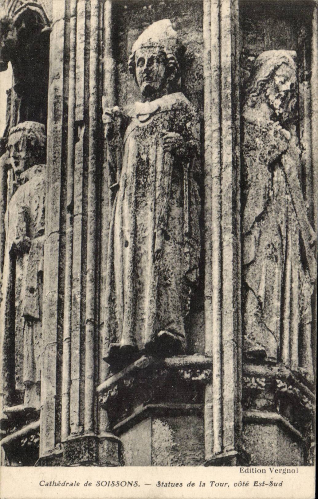 CPA Soissons Cathedral Statues of the tower Southern east coast