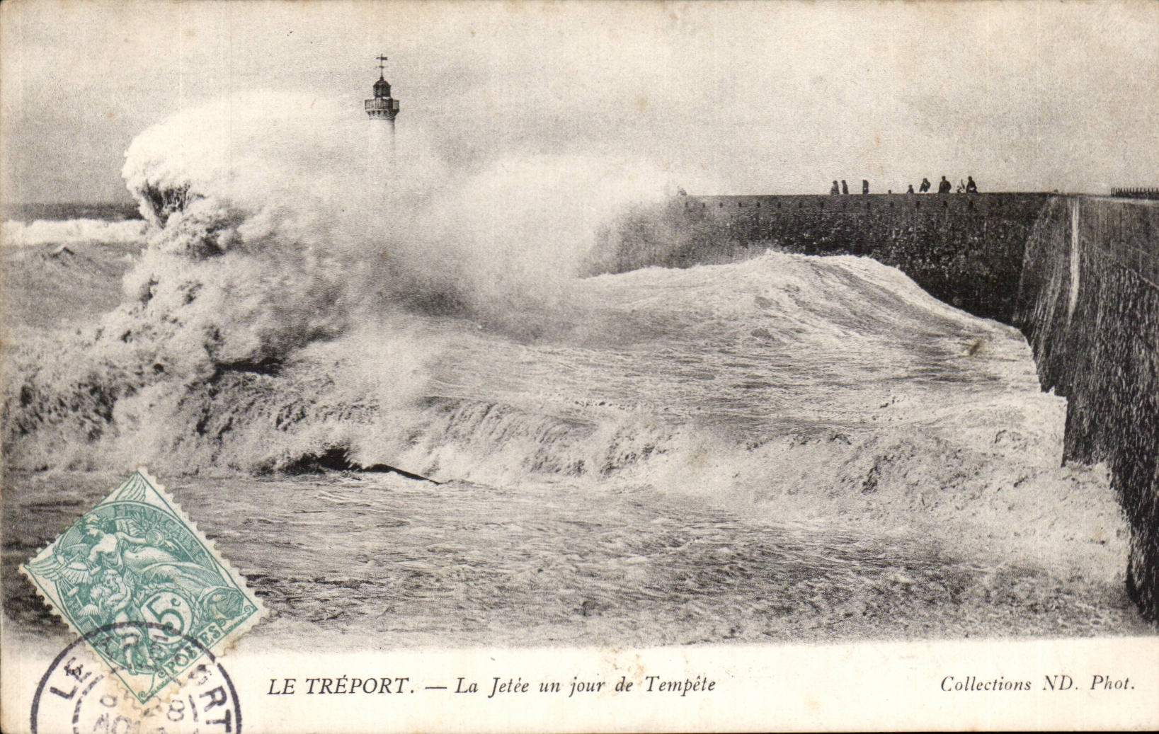 CPA Treport der Pier ein Tag des Sturm Leuchtturm-Leuchtturmes