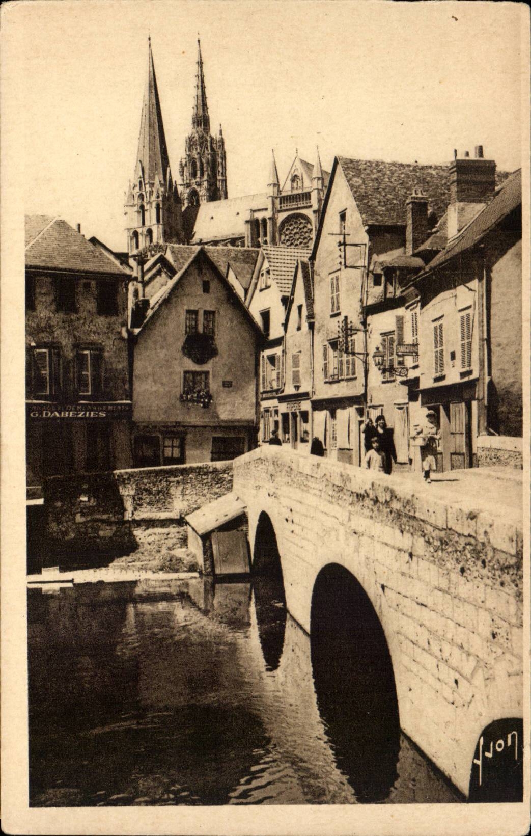 CPA Chartres Old man bridge and old houses