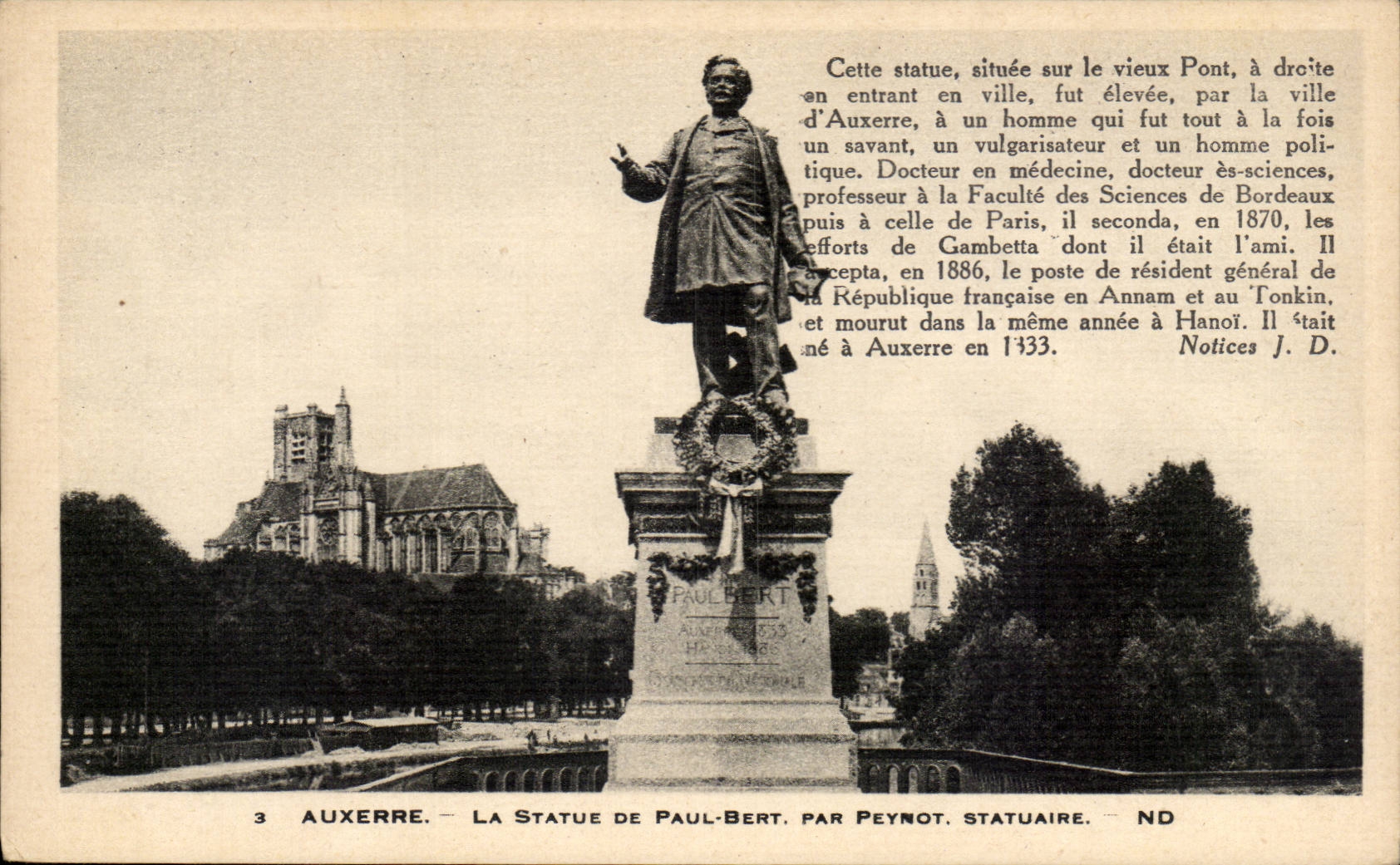 CPA Auxerre Statue von Paul Bert durch Peynot