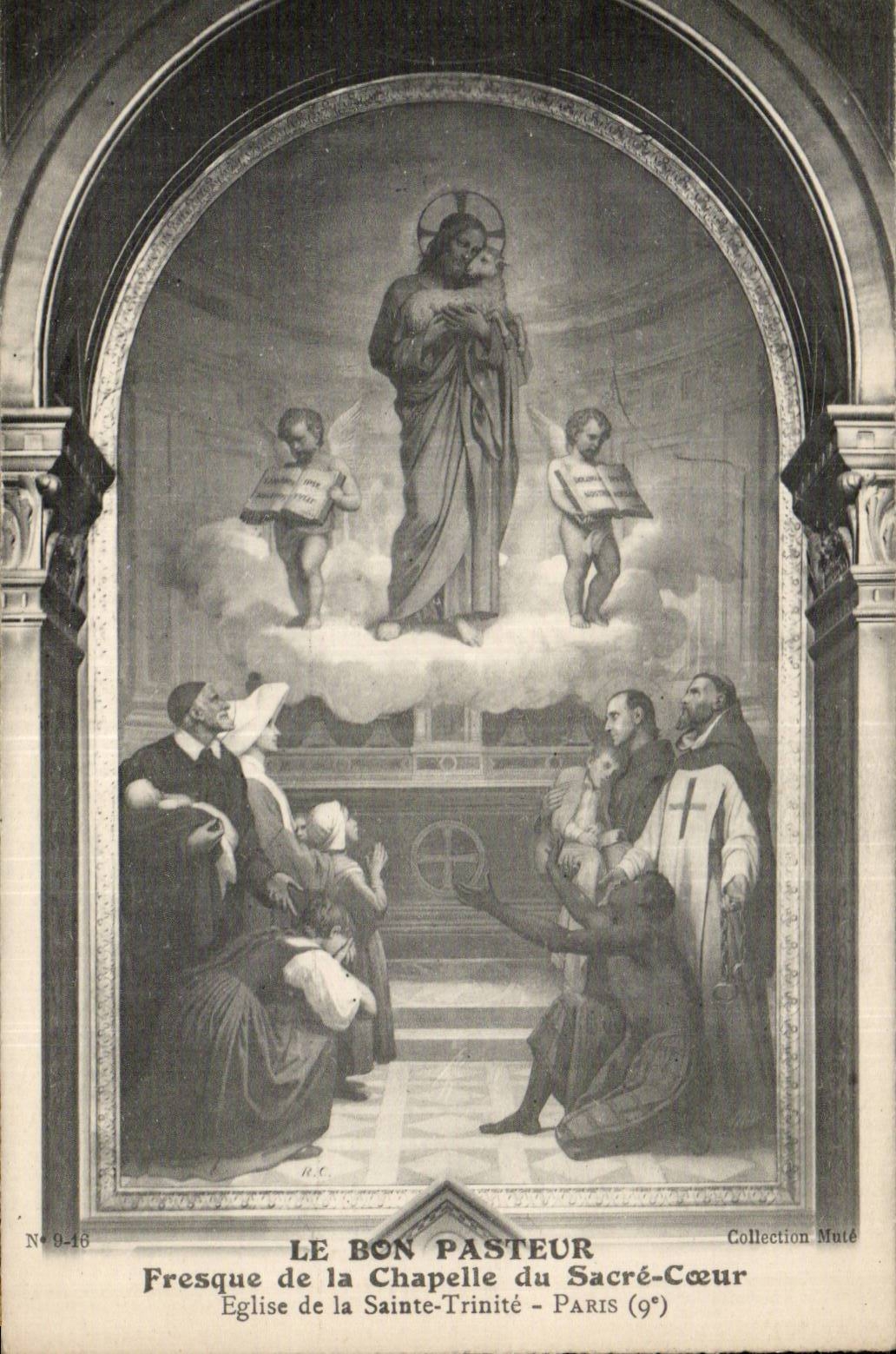 CPA Paris Fresque de la chapelle de Sainte Genevieve Eglise de la Sainte Trinite