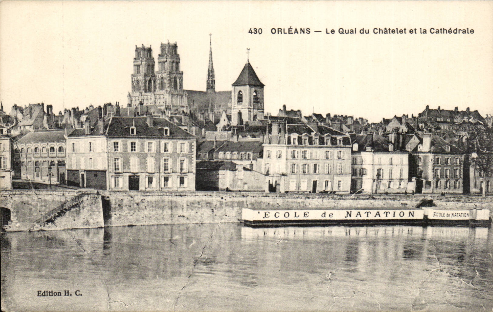 CPA Orleans the quay of Chatelet and the cathedral School of Swimming
