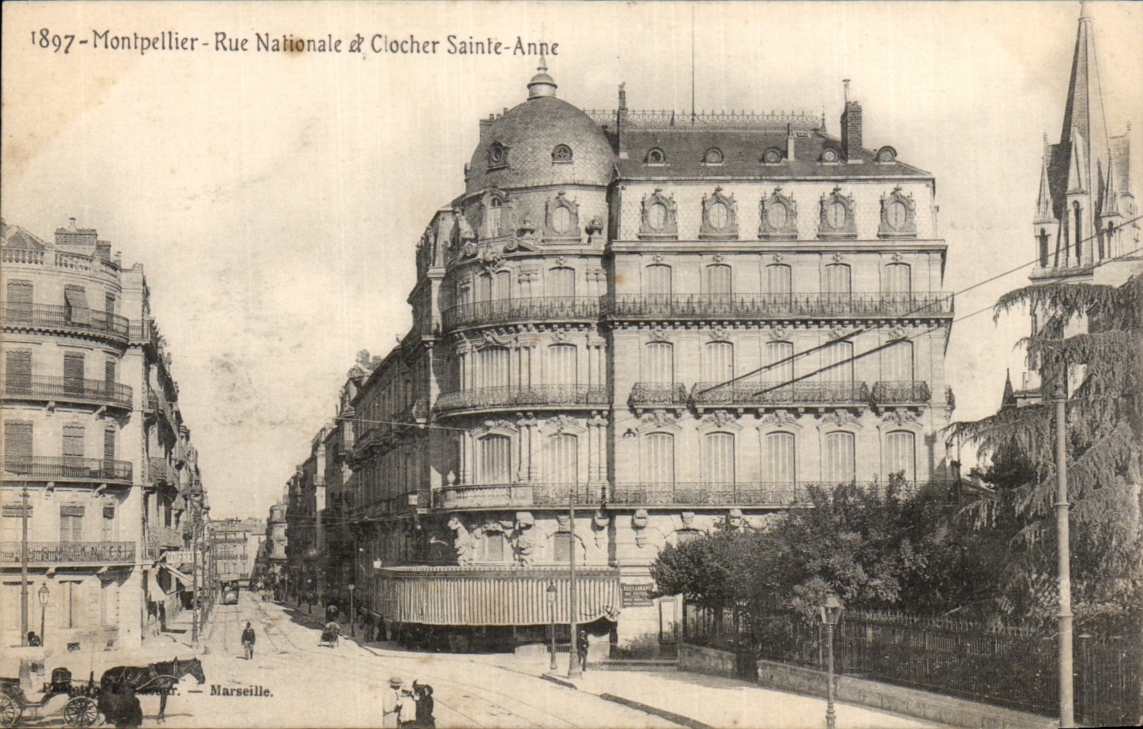 Montpellier CPA Rue Nationale et clocher Ste Anne