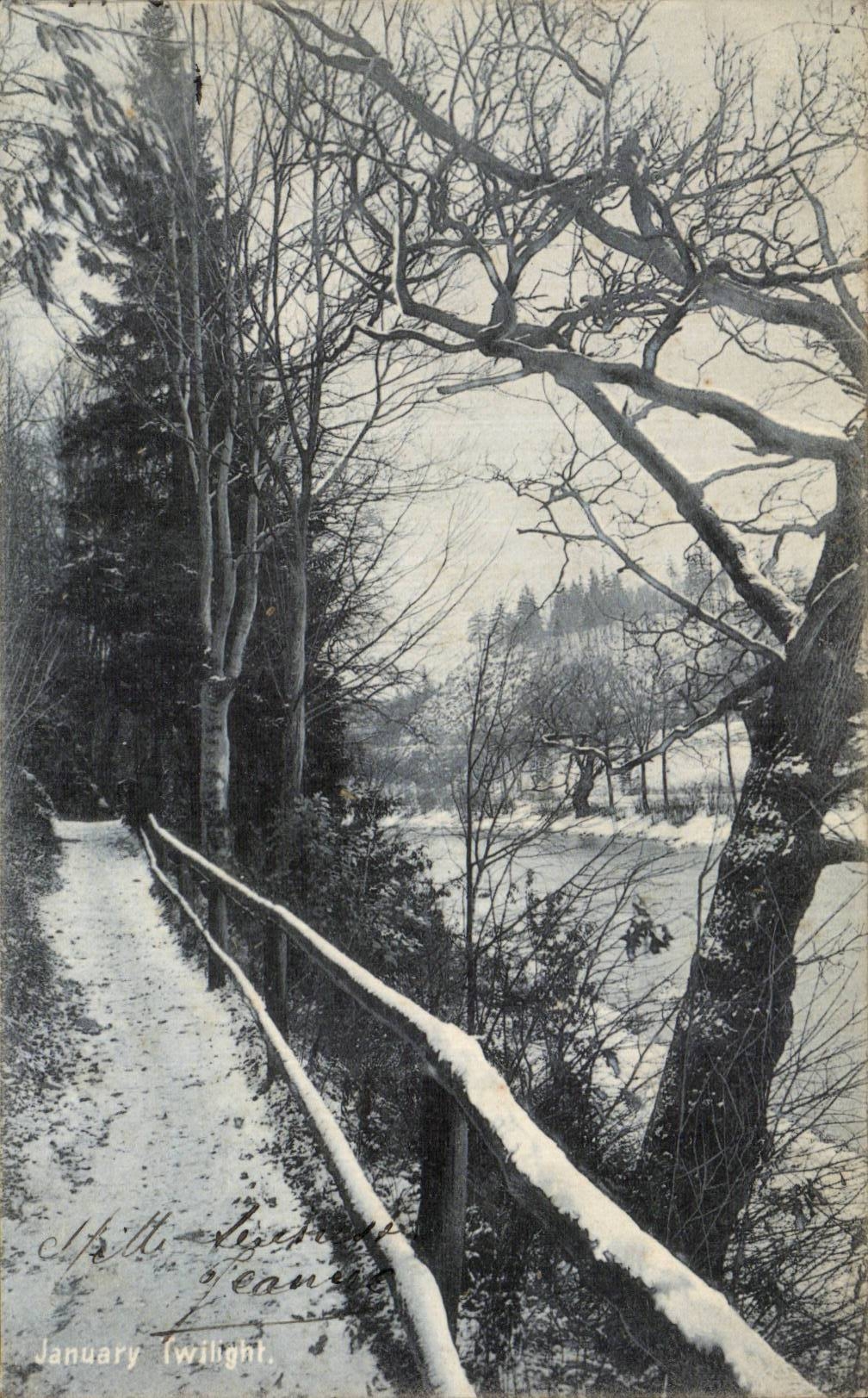 CPA Landscape under snow January Twilight