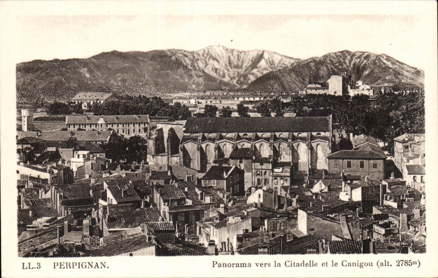 CPA Perpignan Panorama vers la citadelle et le Canigou 