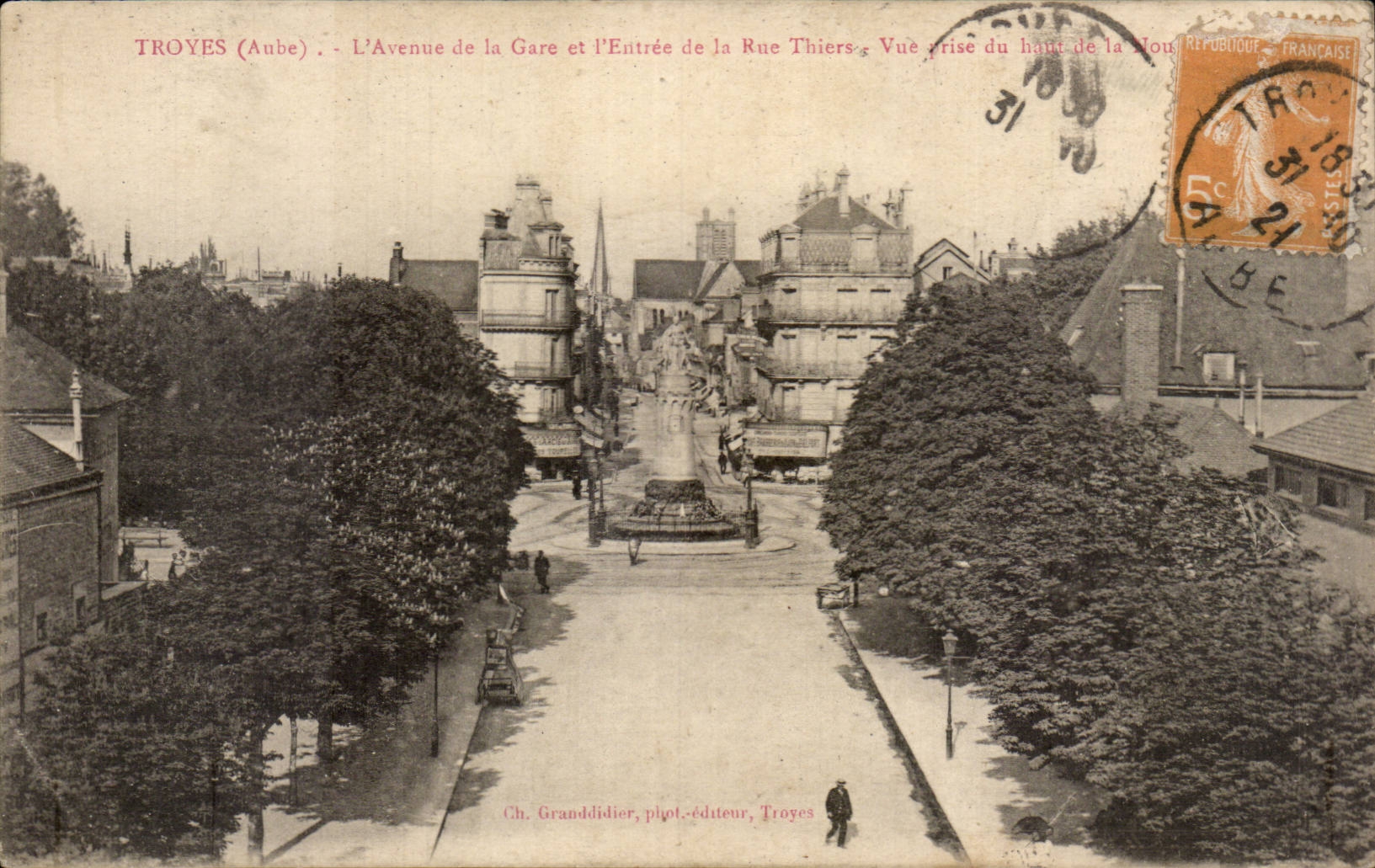 Troyes CPA the avenue of the station and Entering of the street Thiers