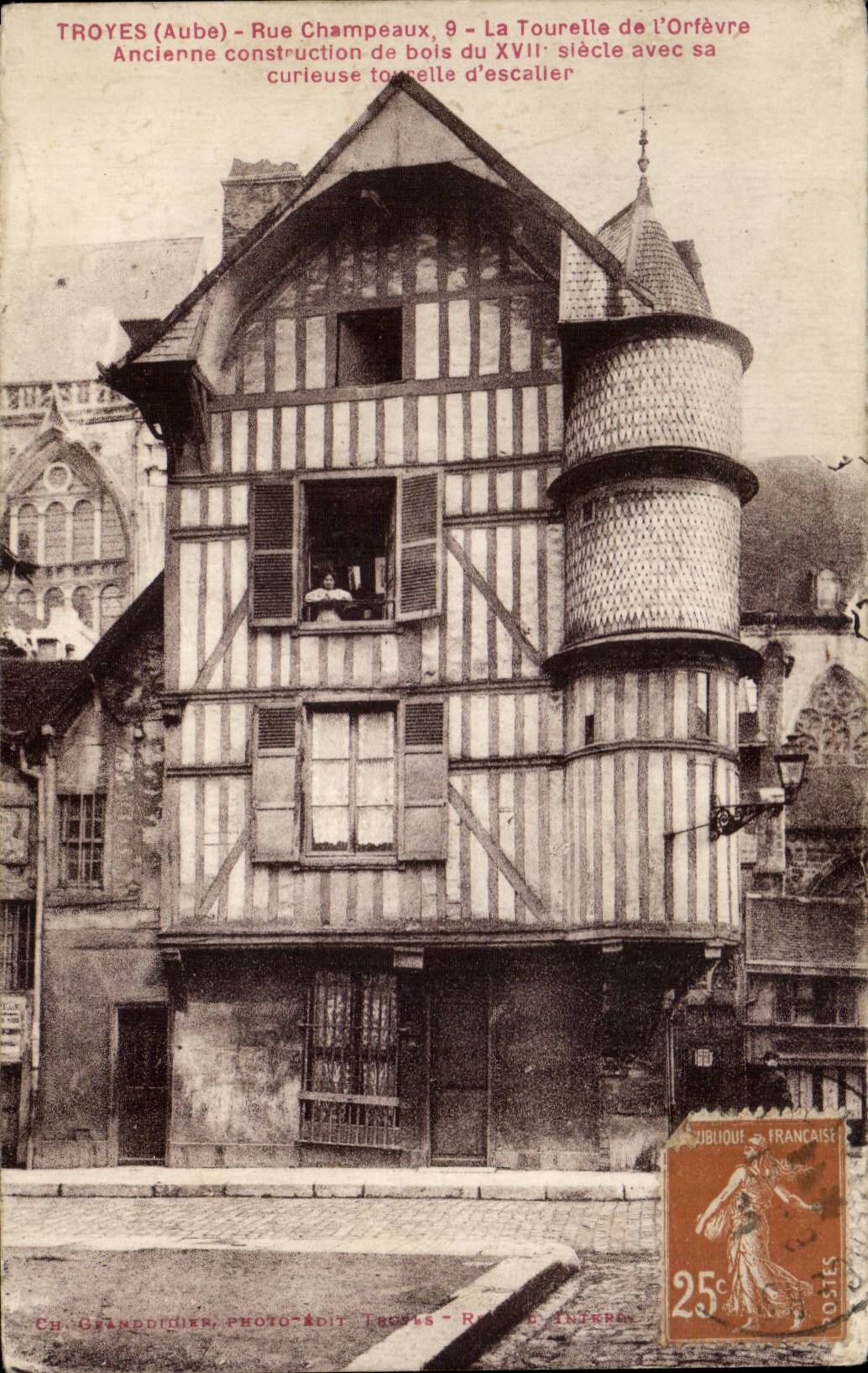 CPA Troyes Street Champeaux the turret of the goldsmith