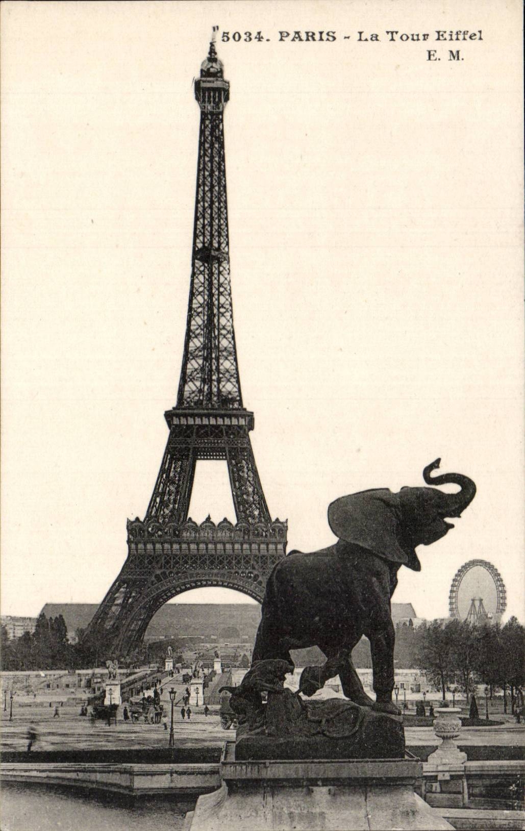 CPA Paris Eiffel Tower Elephant