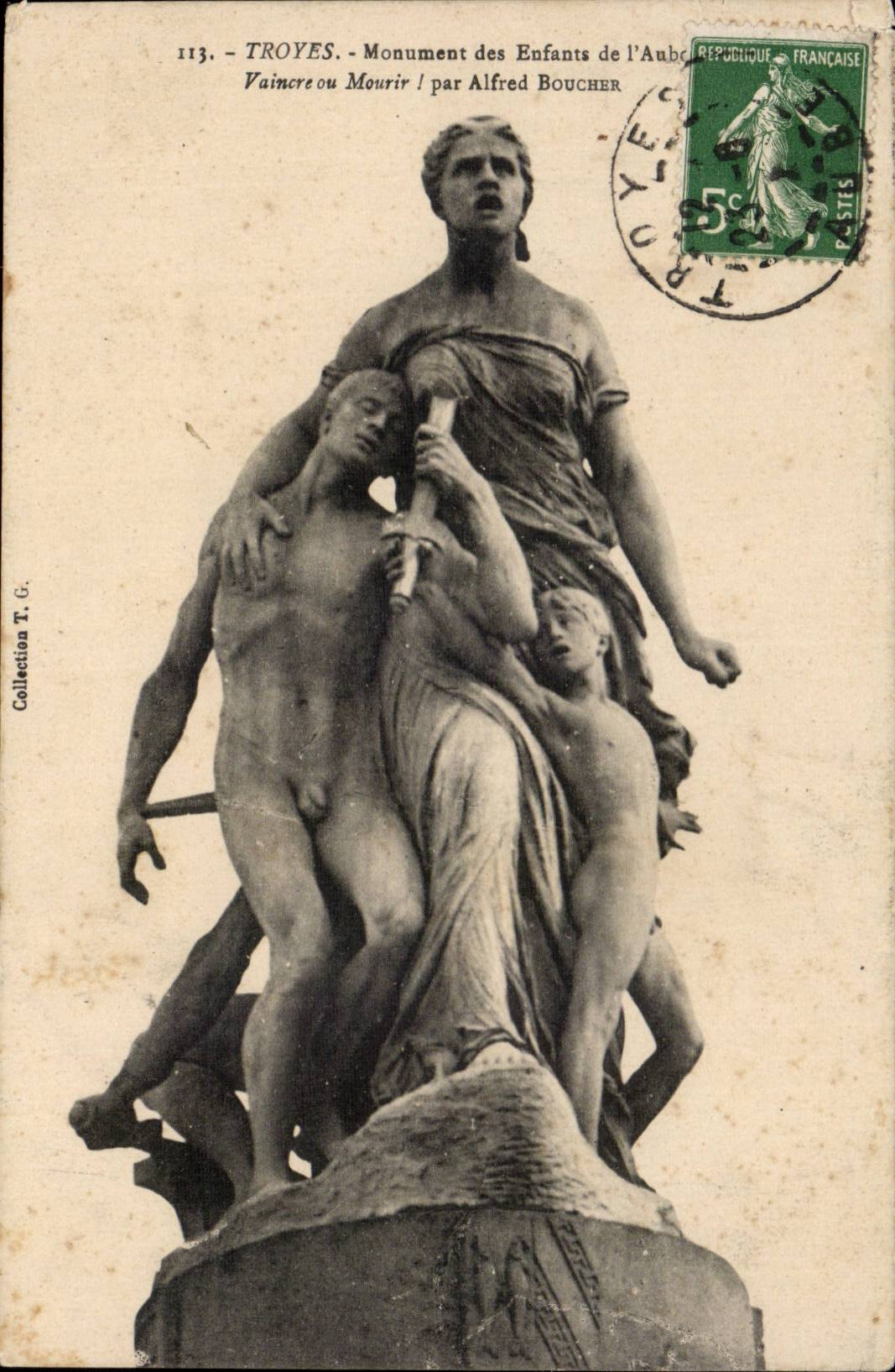 Troyes CPA Monument of the children paddle To overcome it or die! By Alfred Boucher