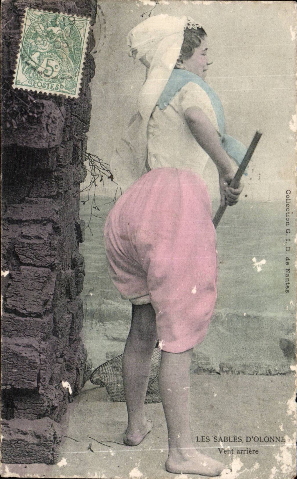 CPA Sands of olonne late Wind Folklore Woman