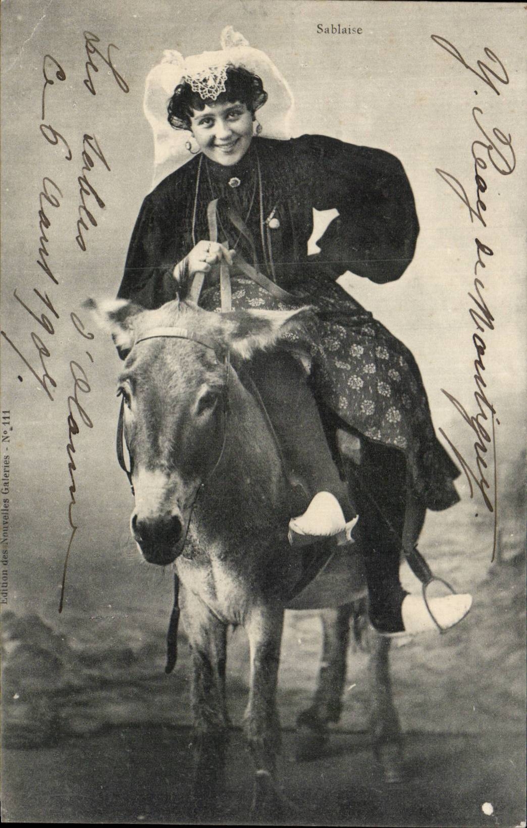 CPA Sands of olonne Sablaise Ass Donkey Folklore Costume