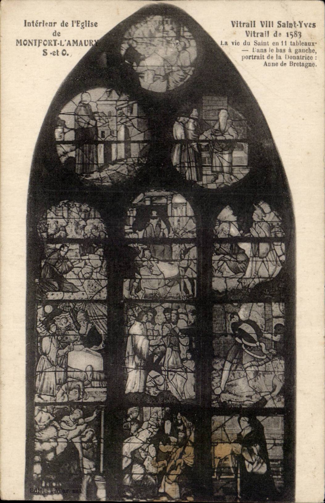 Interior CPA of the church of montfort the amaury Stained glass VIII Saint Yves