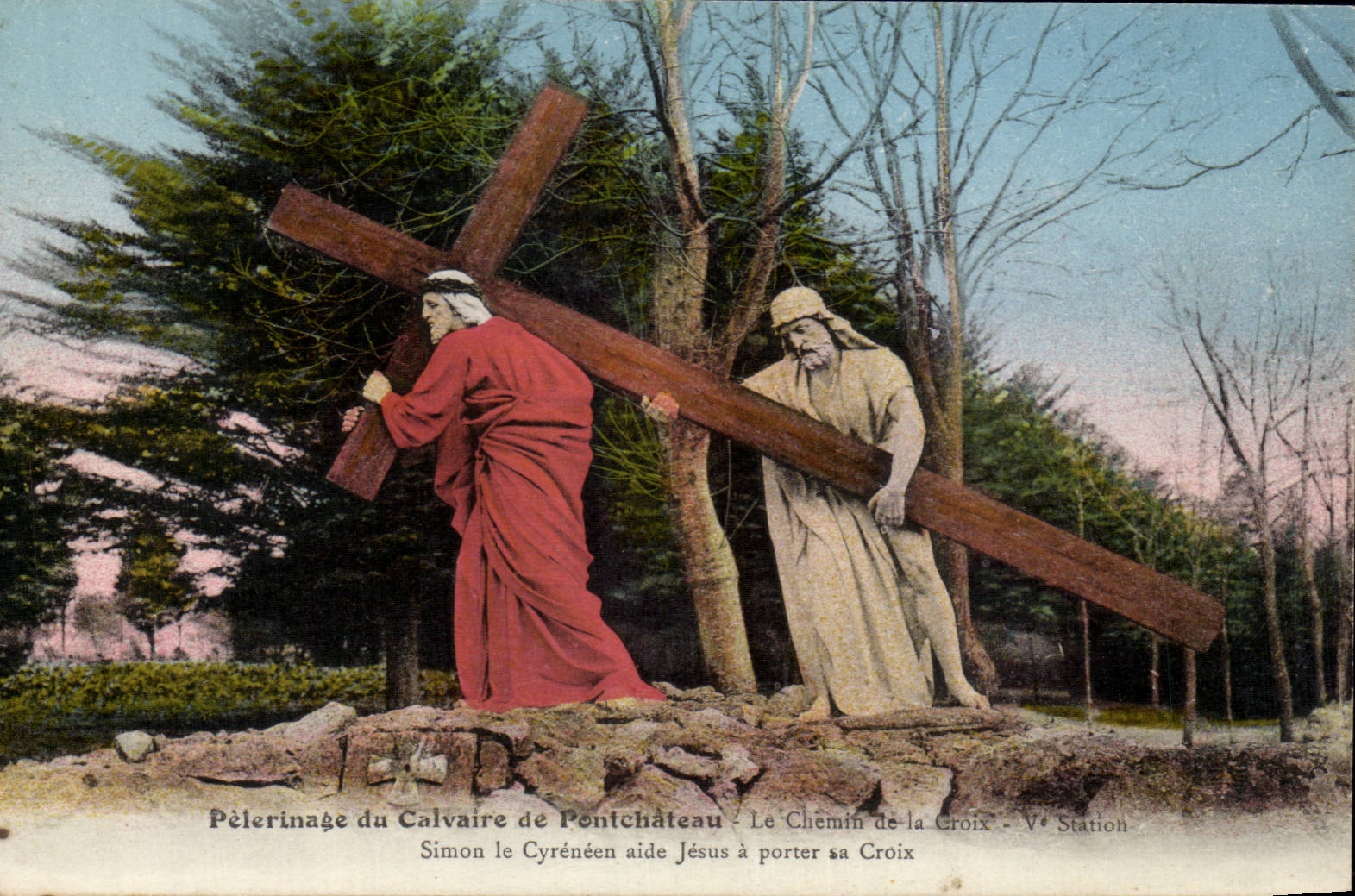 CPA Pelerinage of the martyrdom of Pontchateau Simon Cyreneen helps Jesus has to carry his cross