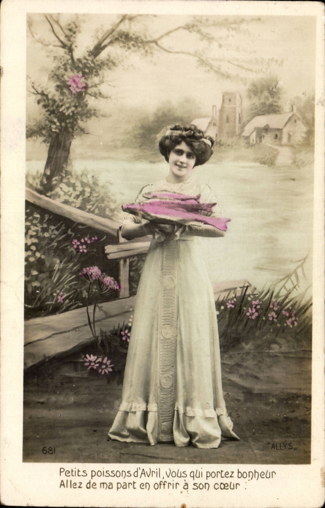 CPA Fantasy Poisson Woman of April Easter Easter