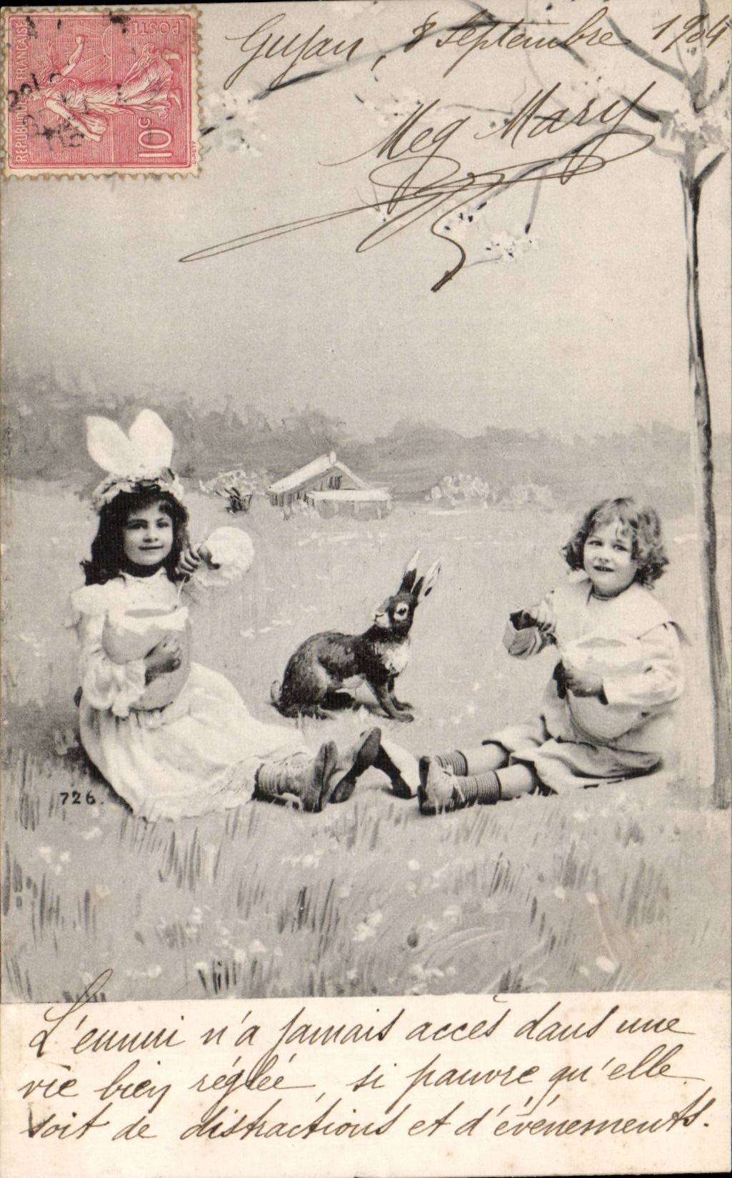 CPA Phantasie-Kind-Kaninchen-Kaninchen