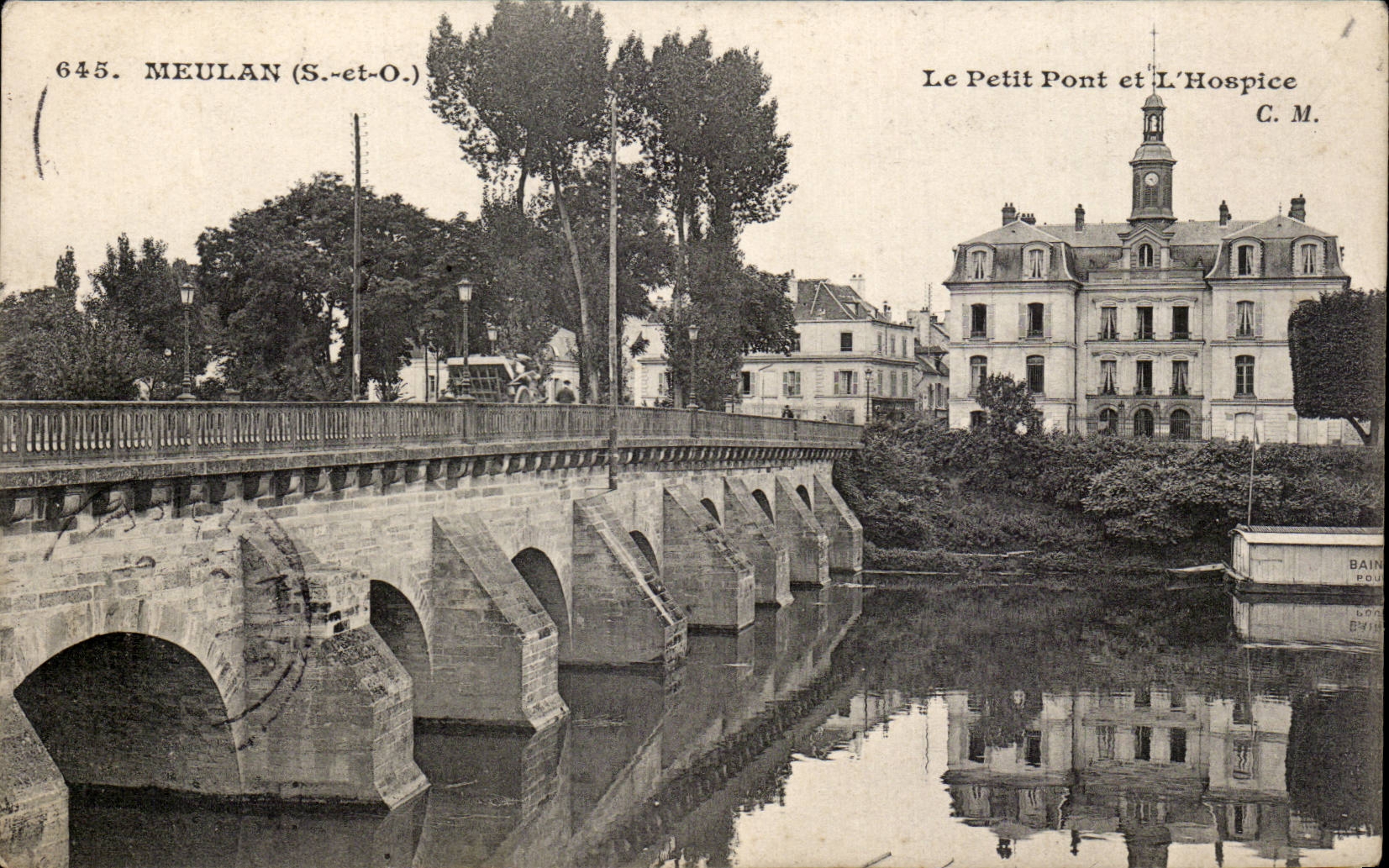 CPA Meulan the small bridge and the old people's home