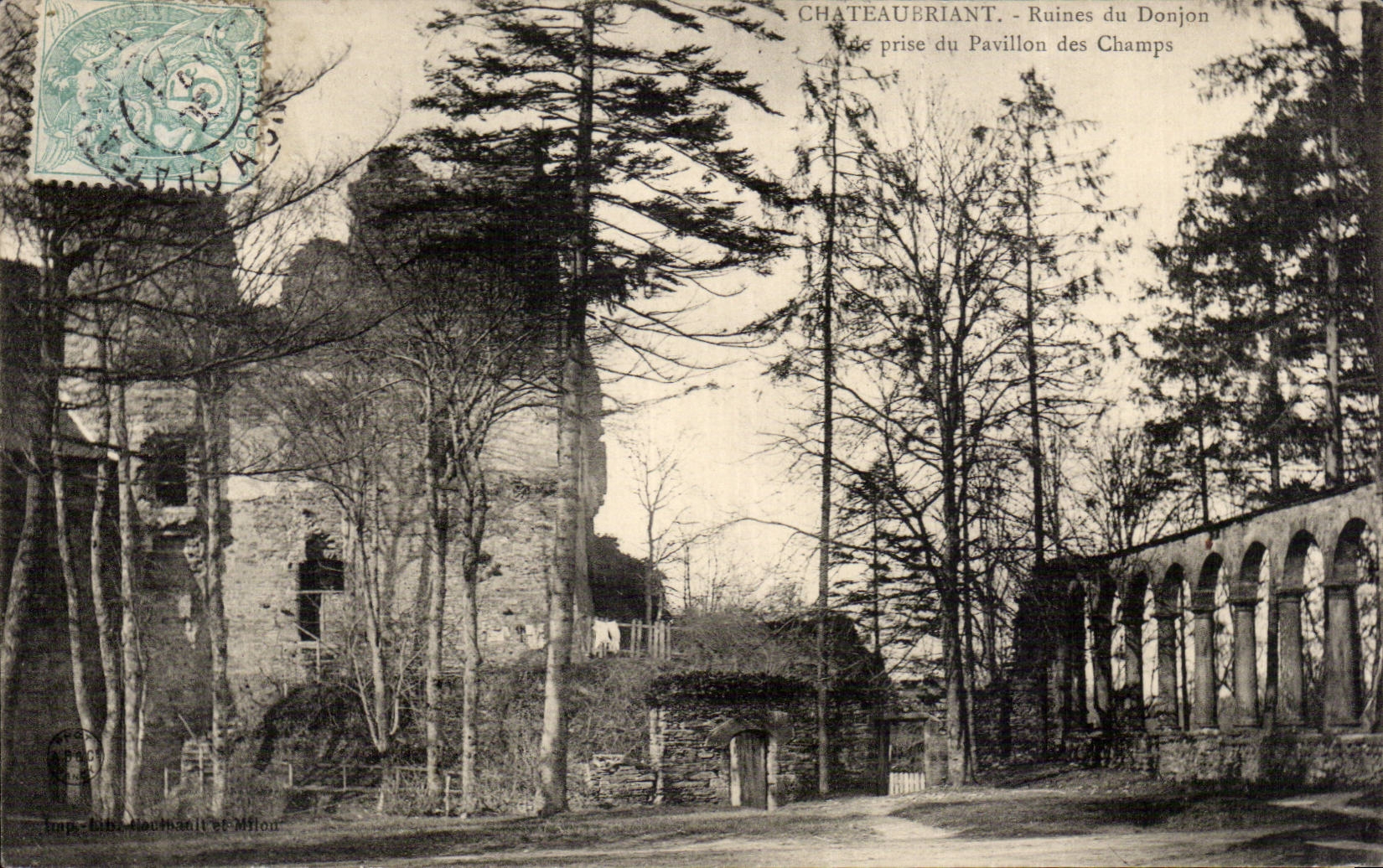 Chateaubriant CPA Ruins of the keep Seen from of the house of the Fields