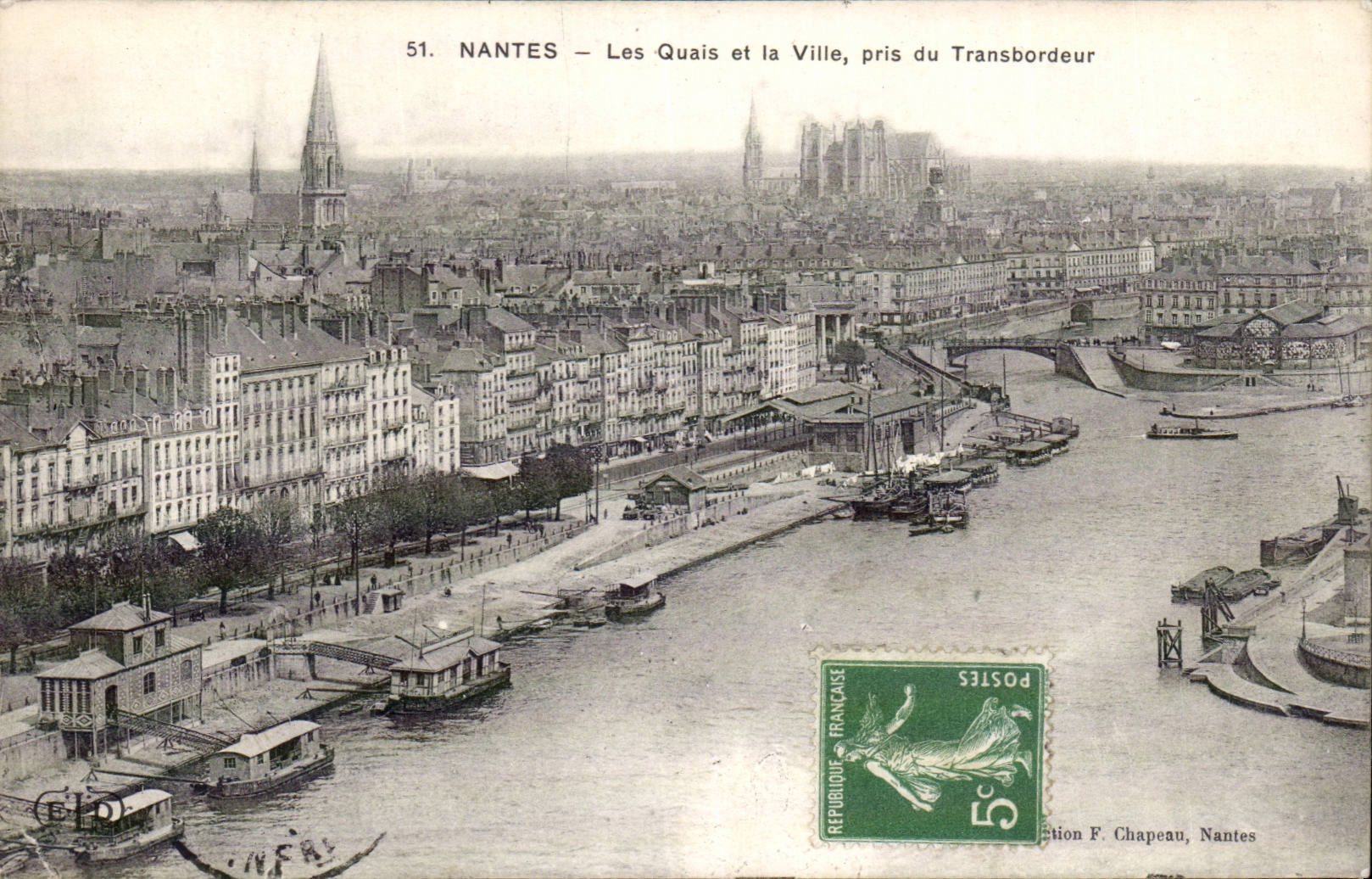 Nantes CPA quays and the city taken of the transporter
