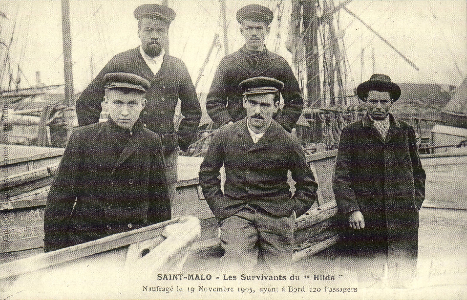 REPRODUCTION Saint Malo survivors of Hilda Shipwreck on November 19th 1905 Boat