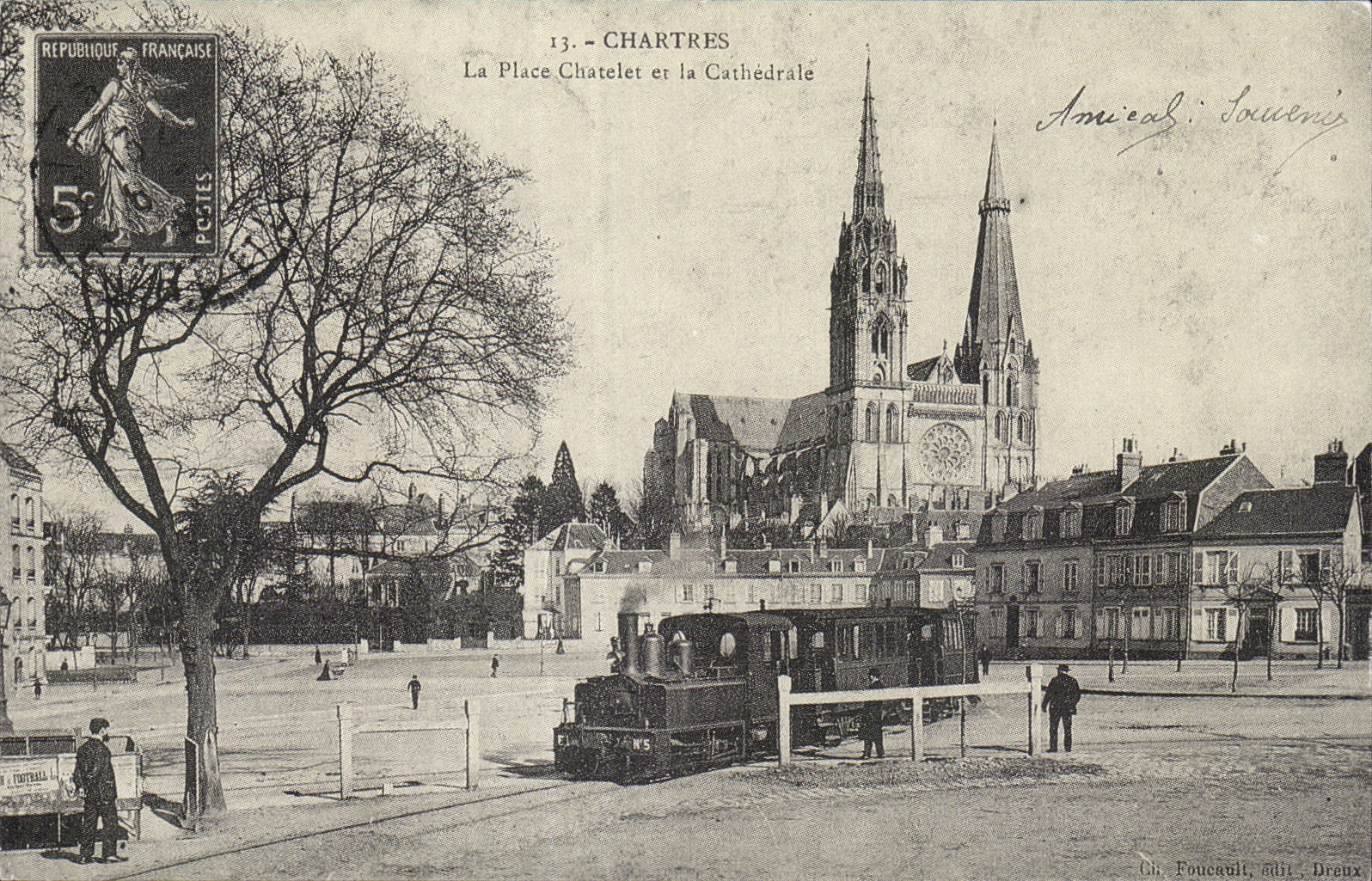 Chartres-WIEDERGABE der Chatelet Platz und die Kathedrale bilden aus