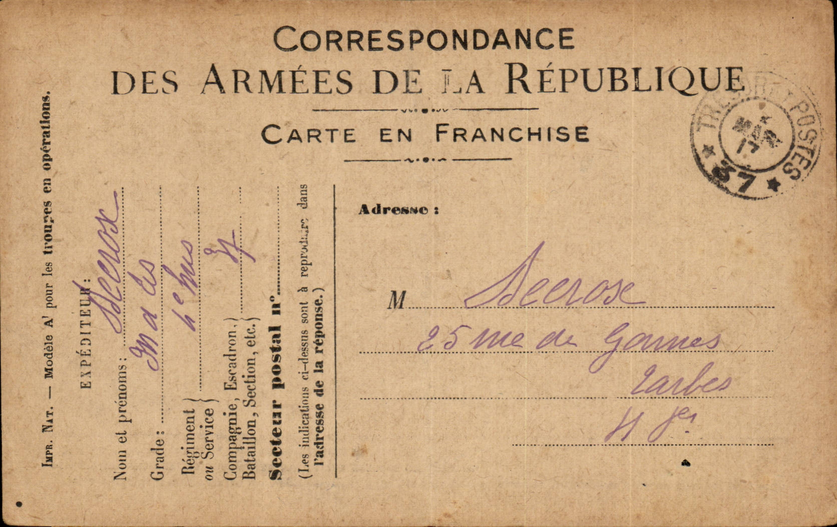 Military chart of frankness Militaria Seerose Tarbes