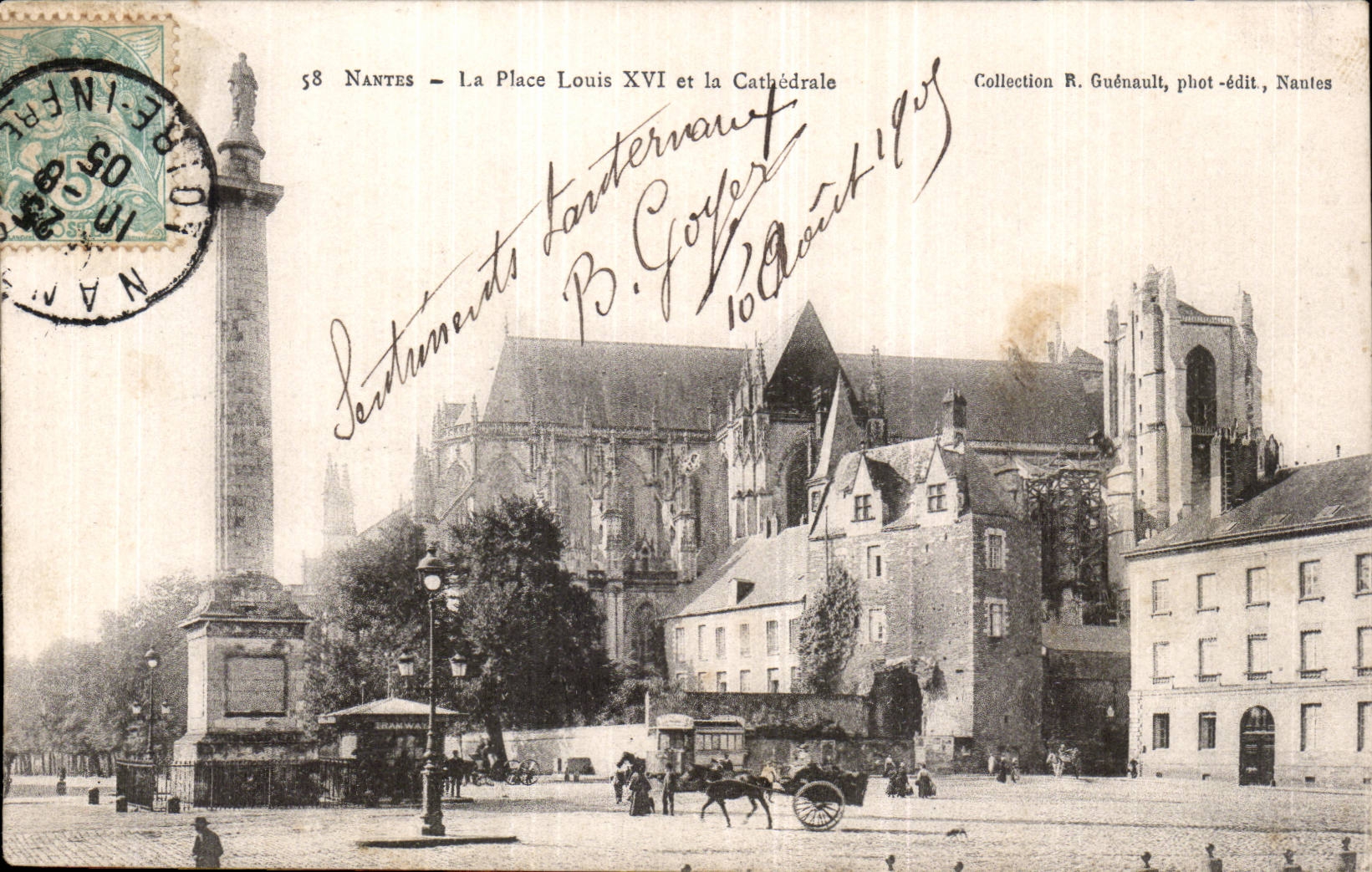 CPA Nantes the place Louis XVI and the cathedral
