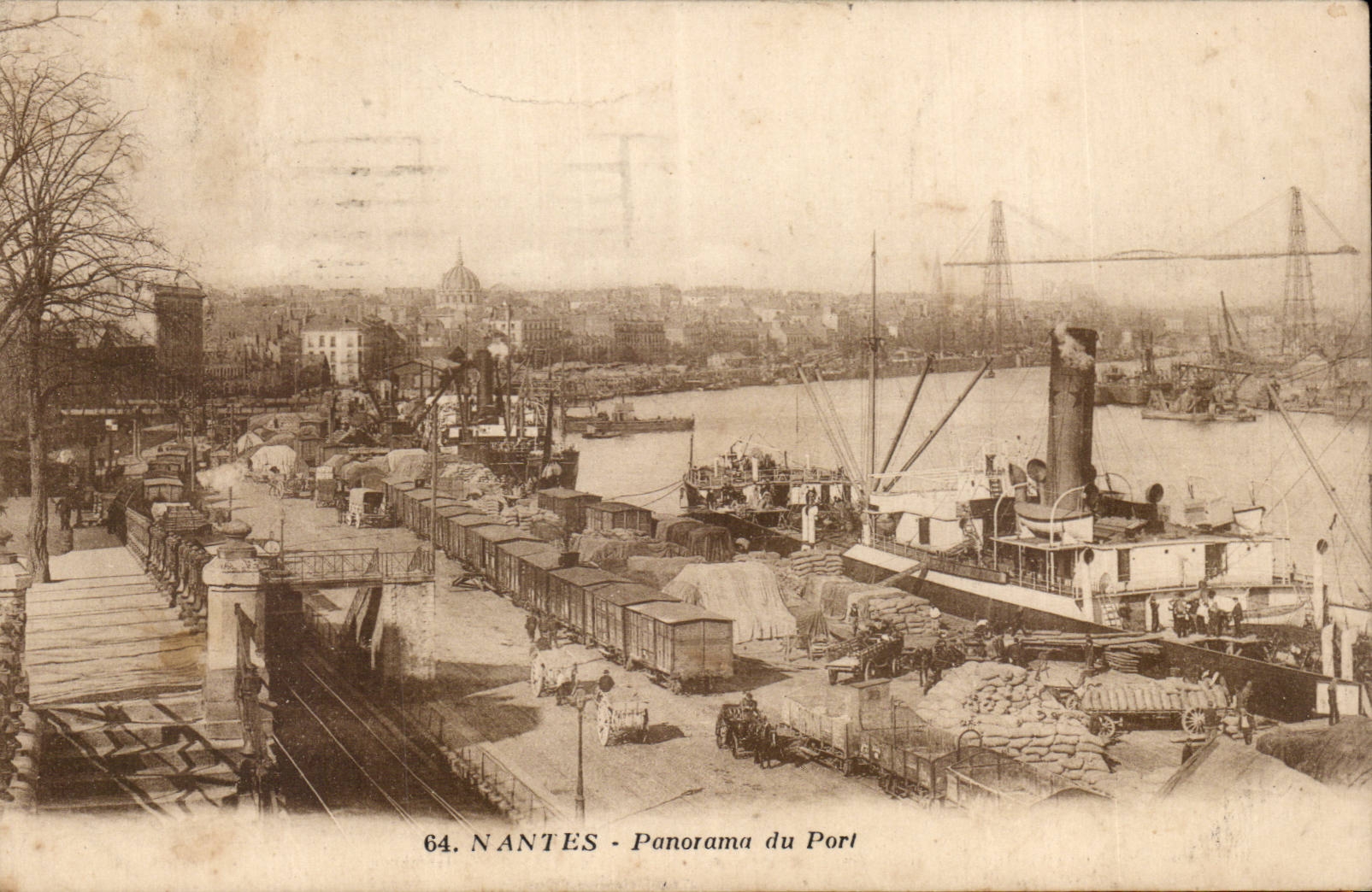 CPA Nantes Panorama of the port Boat