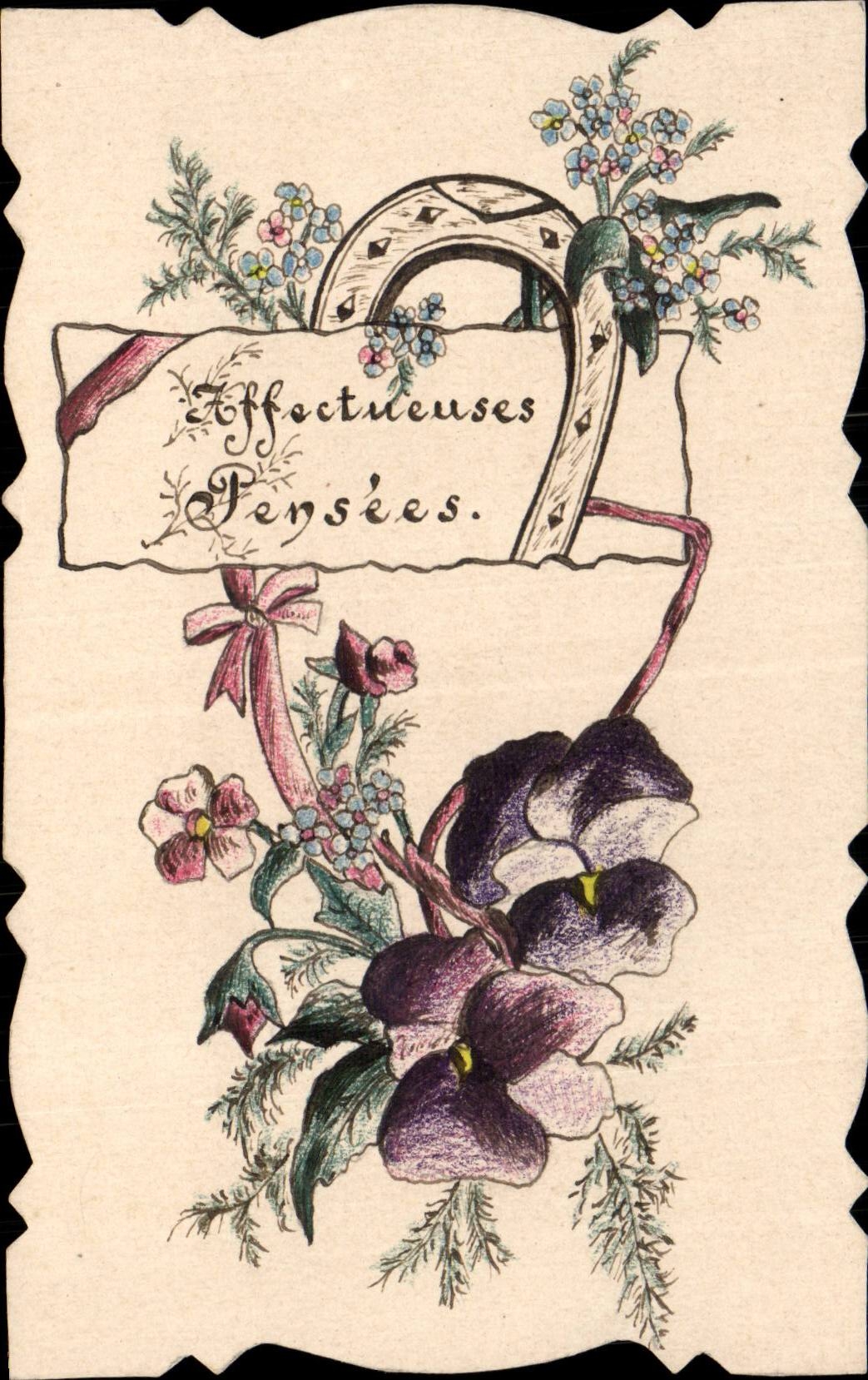 Flowers - Flowers - Sffeteuses Thought - horseshoe - good luck horse shoe - CPA