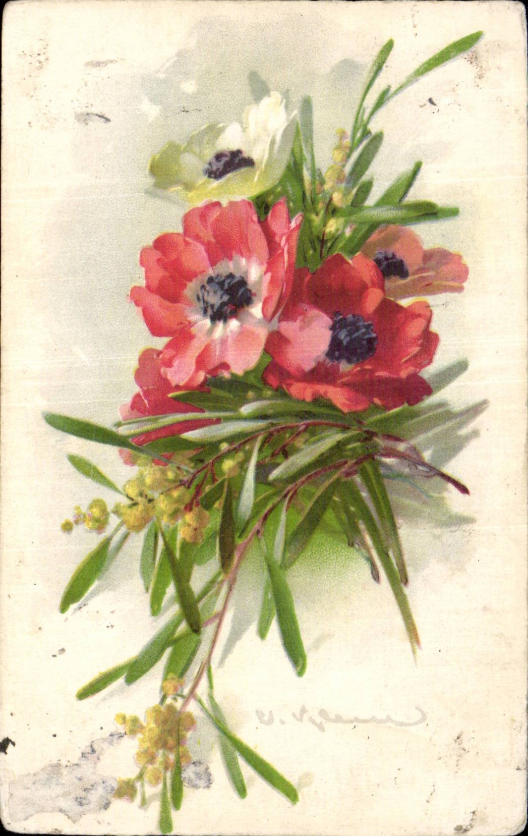 Blumen - Blumen - Fruhlings-Blumenstrauss CPA