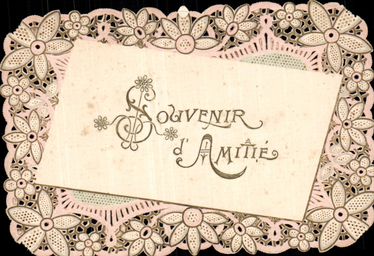 Flowers - Flower laces - Souvenir Friendship - Beautiful Victorian Lettering CPA