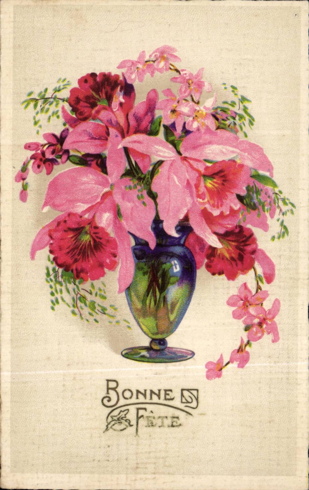 Blumen - Blumen - rosafarbenen Blumenstrauss sprengend - CPA