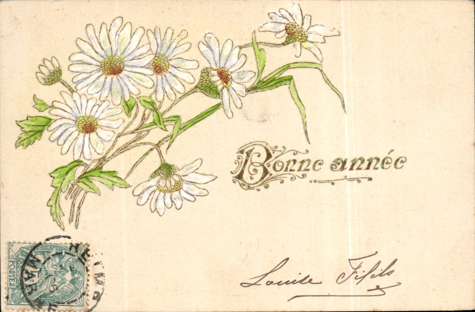 Blumen - Blumen - gluckliches neues Jahr - Ganseblumchen - CPA