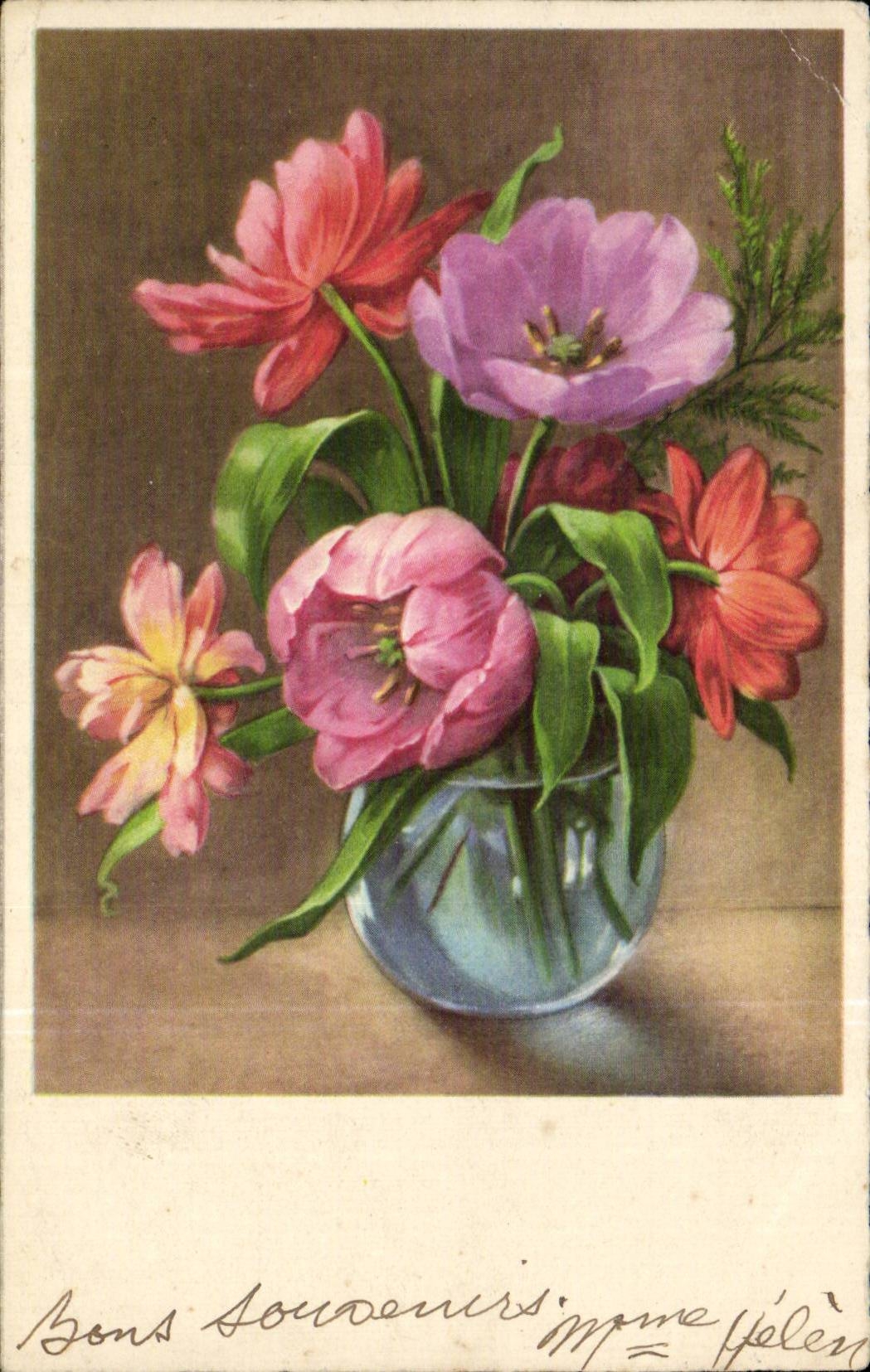 Blumen - Blumen - hubscher Blumenstrauss im Totenglocken-Vase - CPA