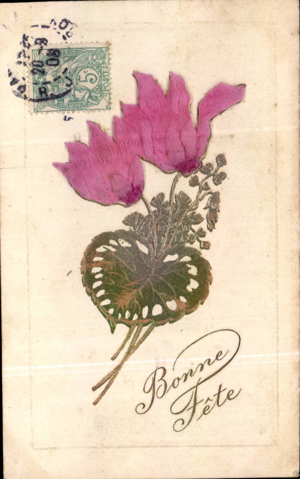 Blumen - Blumen - gutes Festival - geformtes Blatt des Herzens - CPA