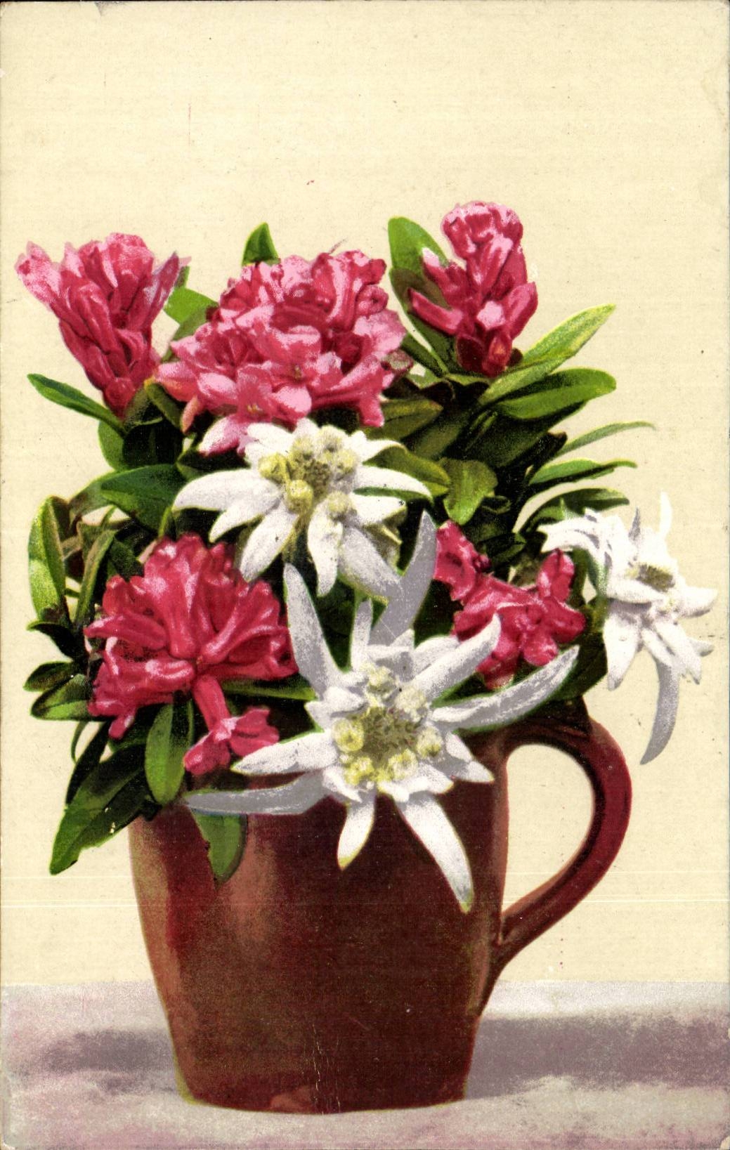 Blumen - ausgedehnter Becher weg von den rosafarbenen Blumen - CPA