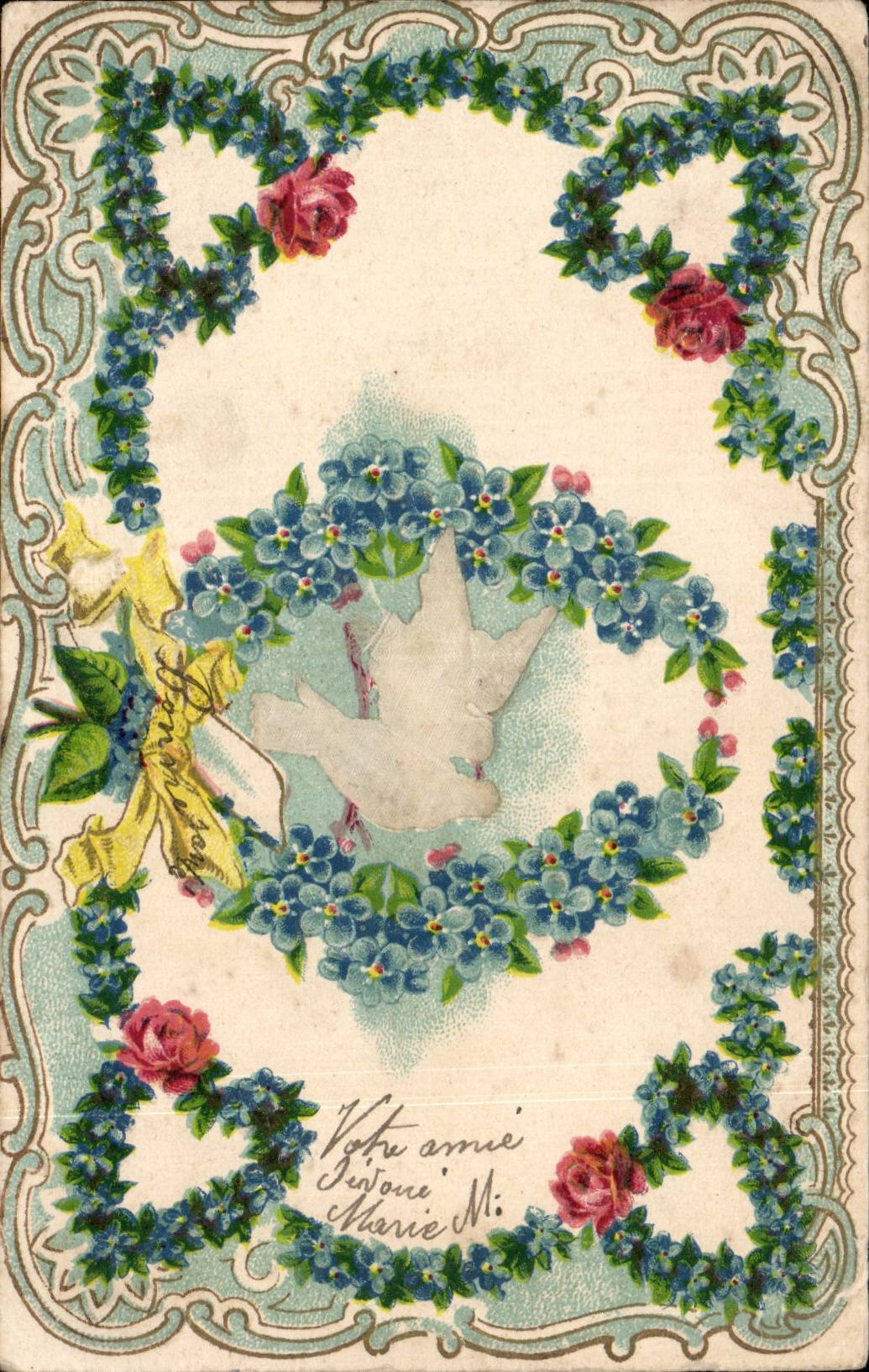 Blumen - Blumen - flaral Herzen - der recht einzufassen Victorian - CPA Colomb tauchten