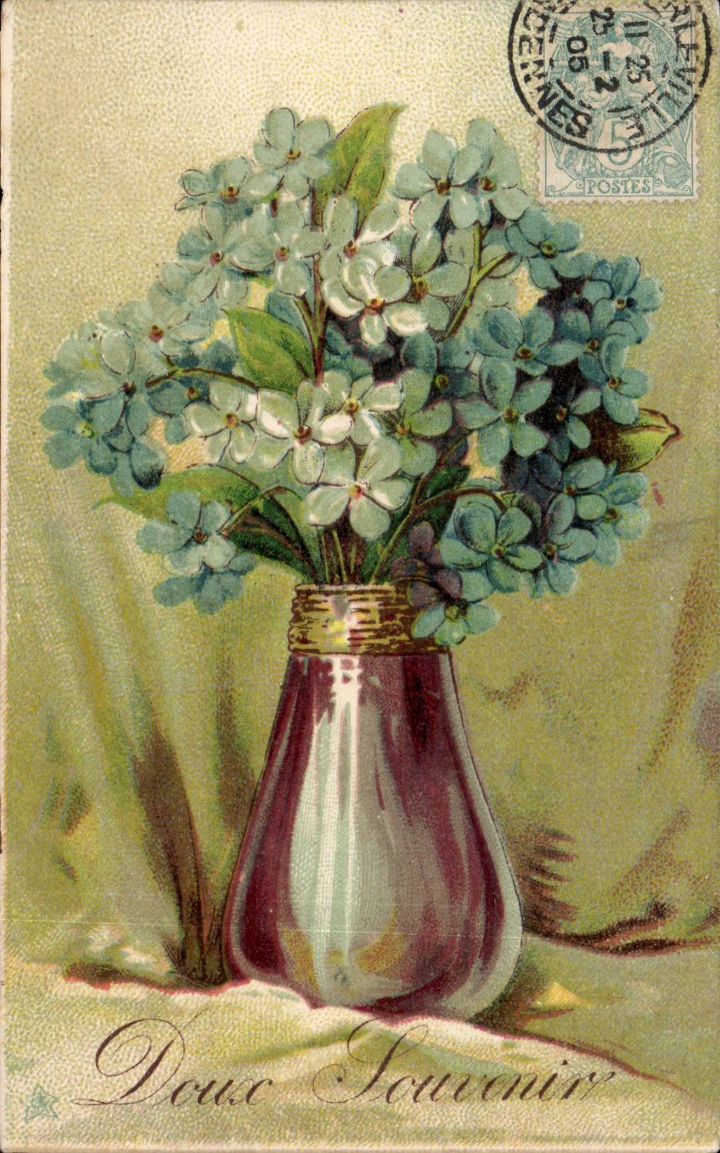 Bluht - Blumen - Vase weg von den purpurroten Blumen - CPA