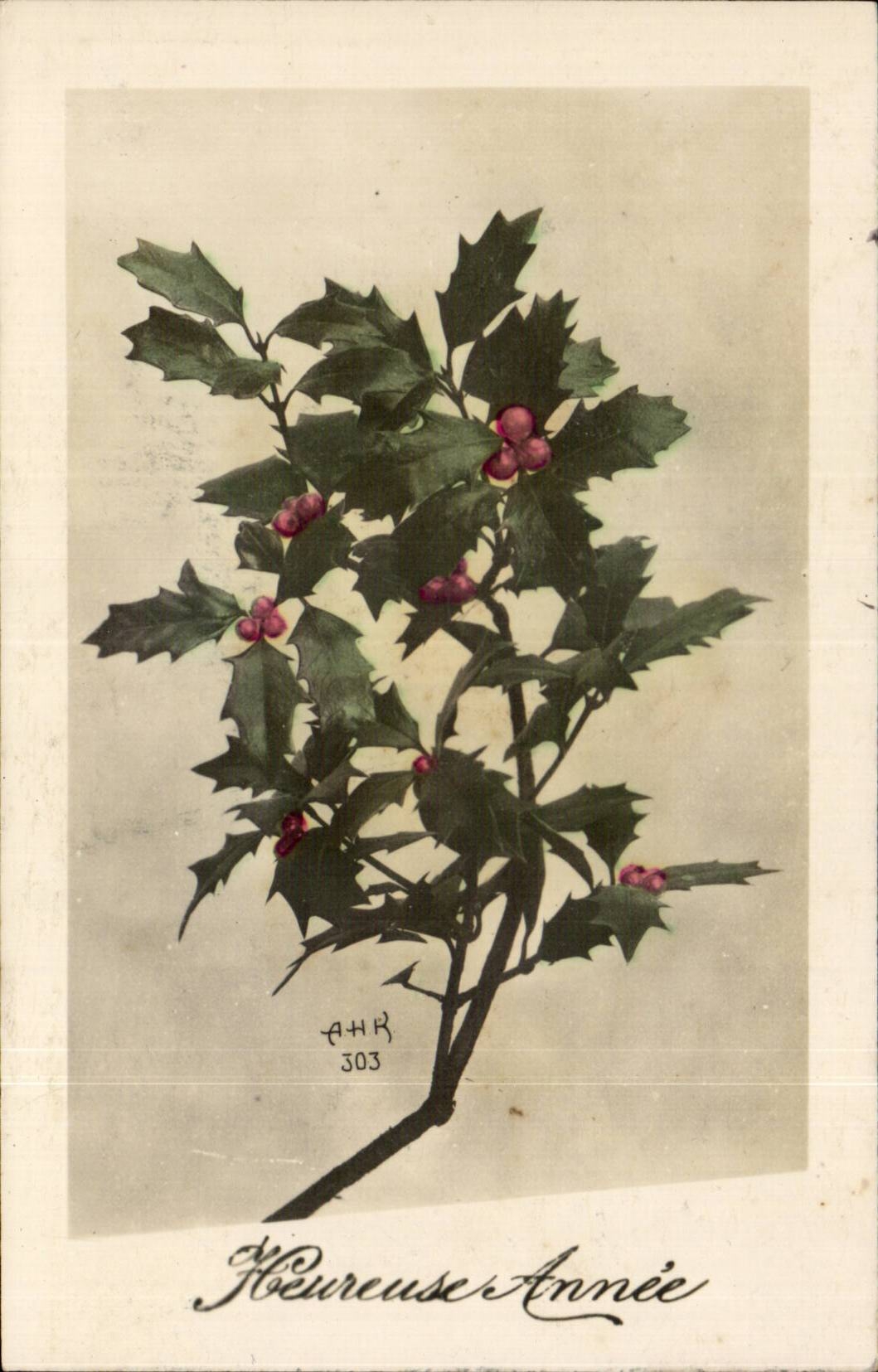 Fetes - Holiday - Heureuse Annee - Happy New Year - houx - holly - CPA 