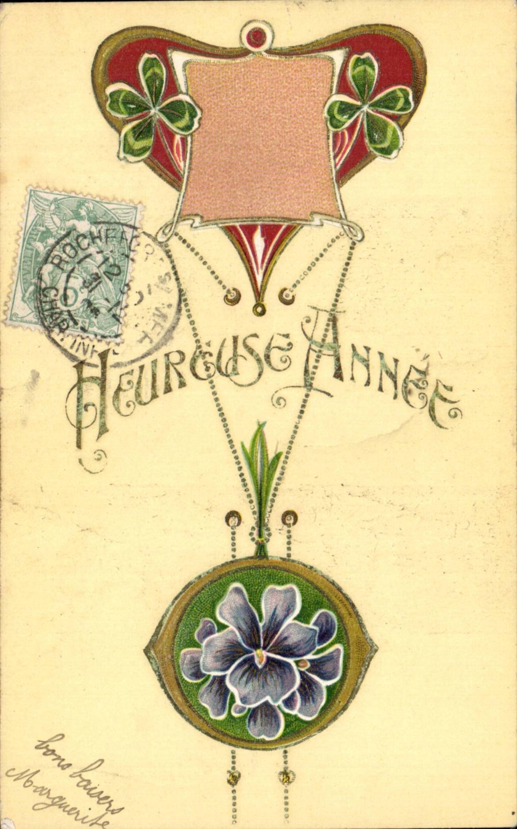 Fetes - Holiday - Heureuse Annee - Happy New Year - trefle - four leaf clover - CPA