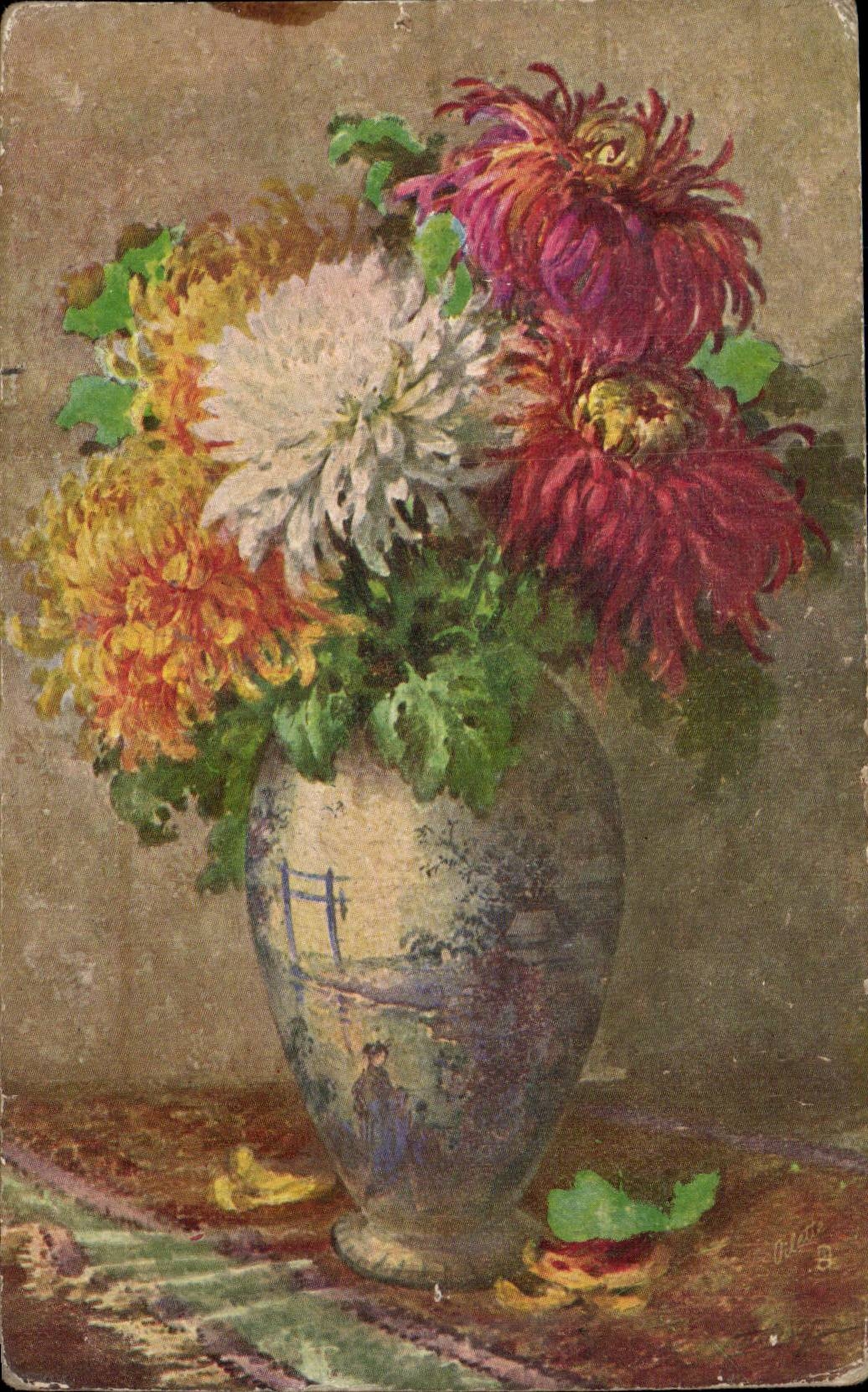 Blumen - Blumen - Vase gefullt mit bunten Blumen - CPA