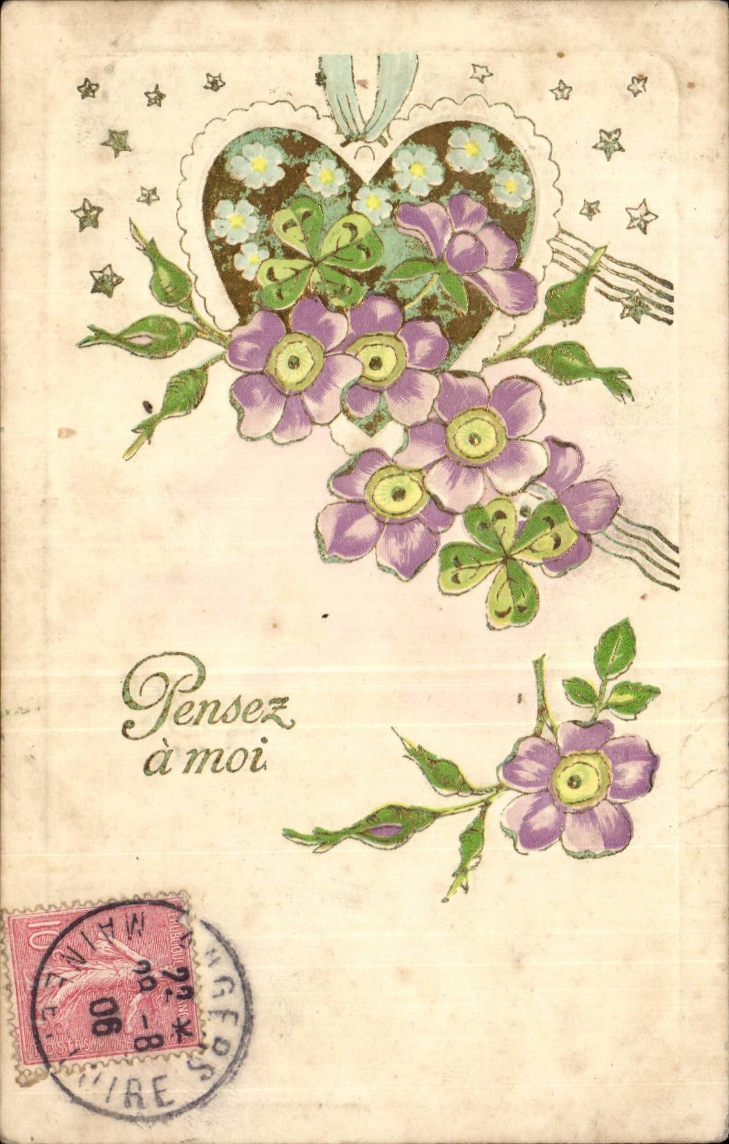 Blumen - Blumen - viktorianisches Herz - CPA