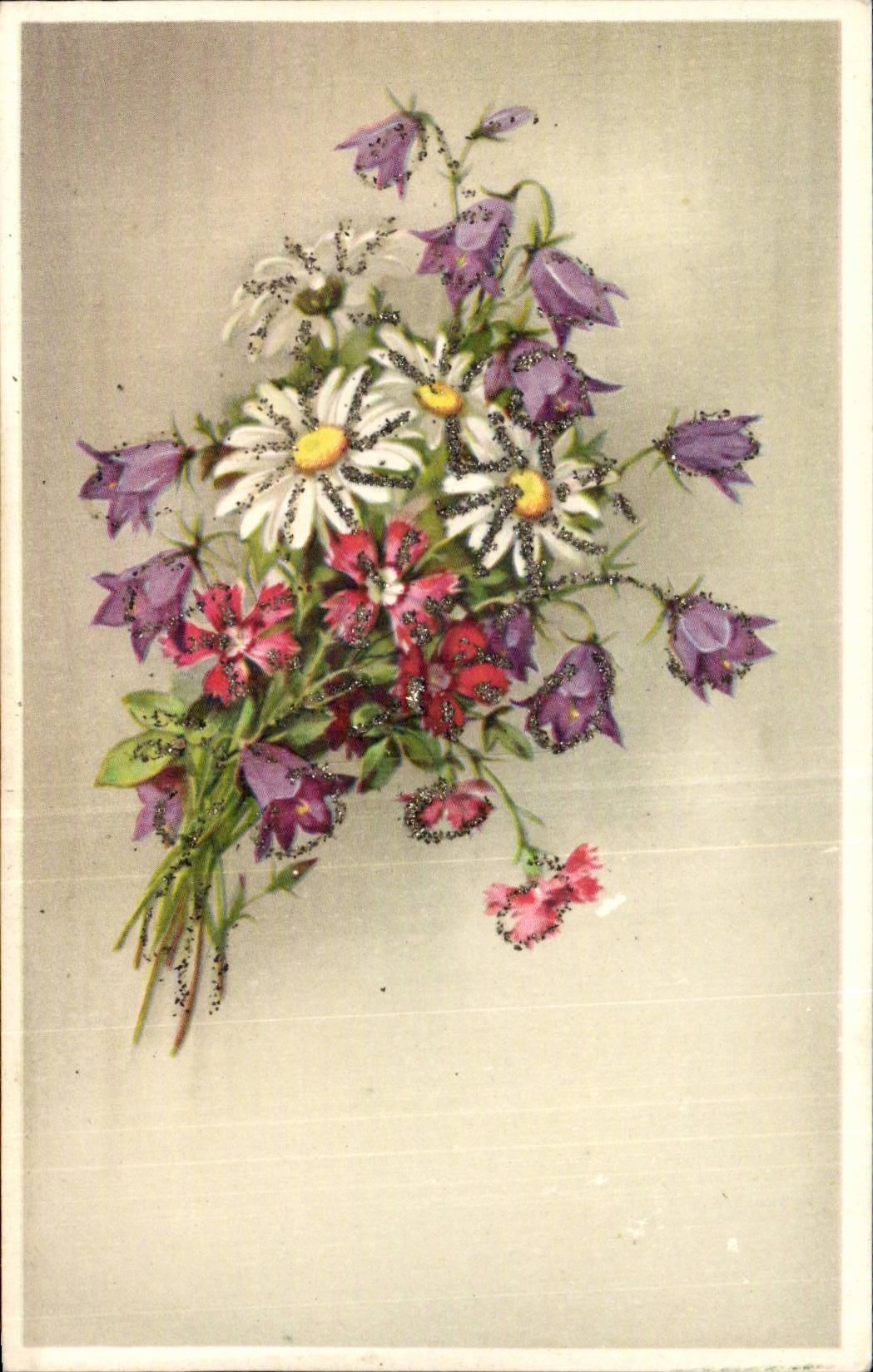 Bluht - Blumen - den Blumenstrauss der im Funkeln - CPA umrissen wird