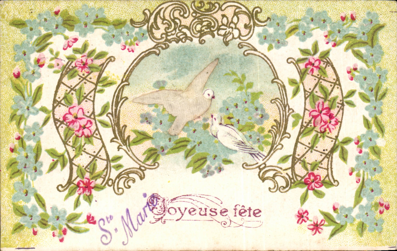 Blumen - Blumen - Blumenblumenstrauss - alles Gute zum Geburtstag - Vogel - Vogel - Victorian - CPA Colomb Taube