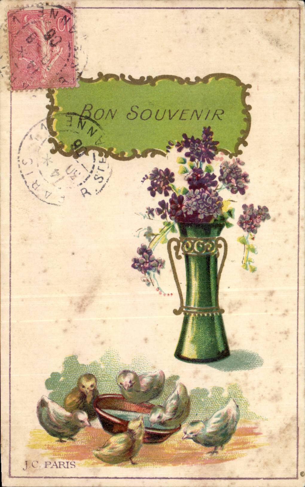 Blumen - Blumen - gutes Gedachtnis - Vase weg von den Blumen - Victorian - CPA Kuken