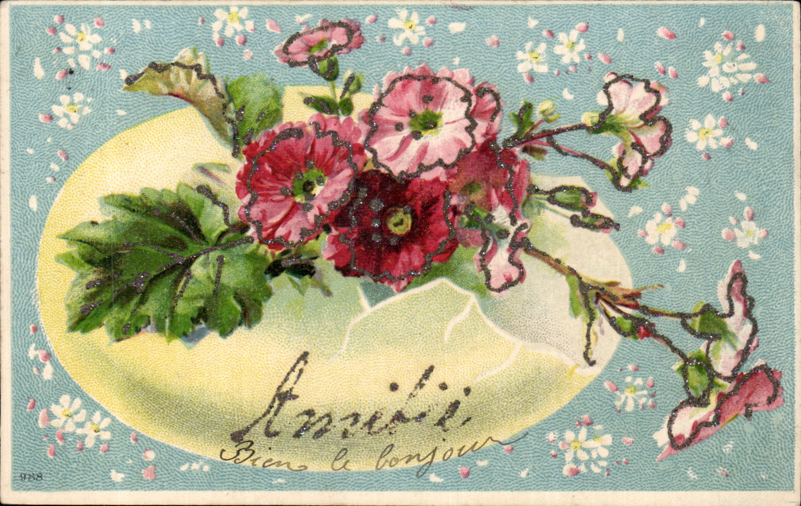 Blumen - Blumen - Freundschaften - Funkeln zeichnete Blumen - CPA