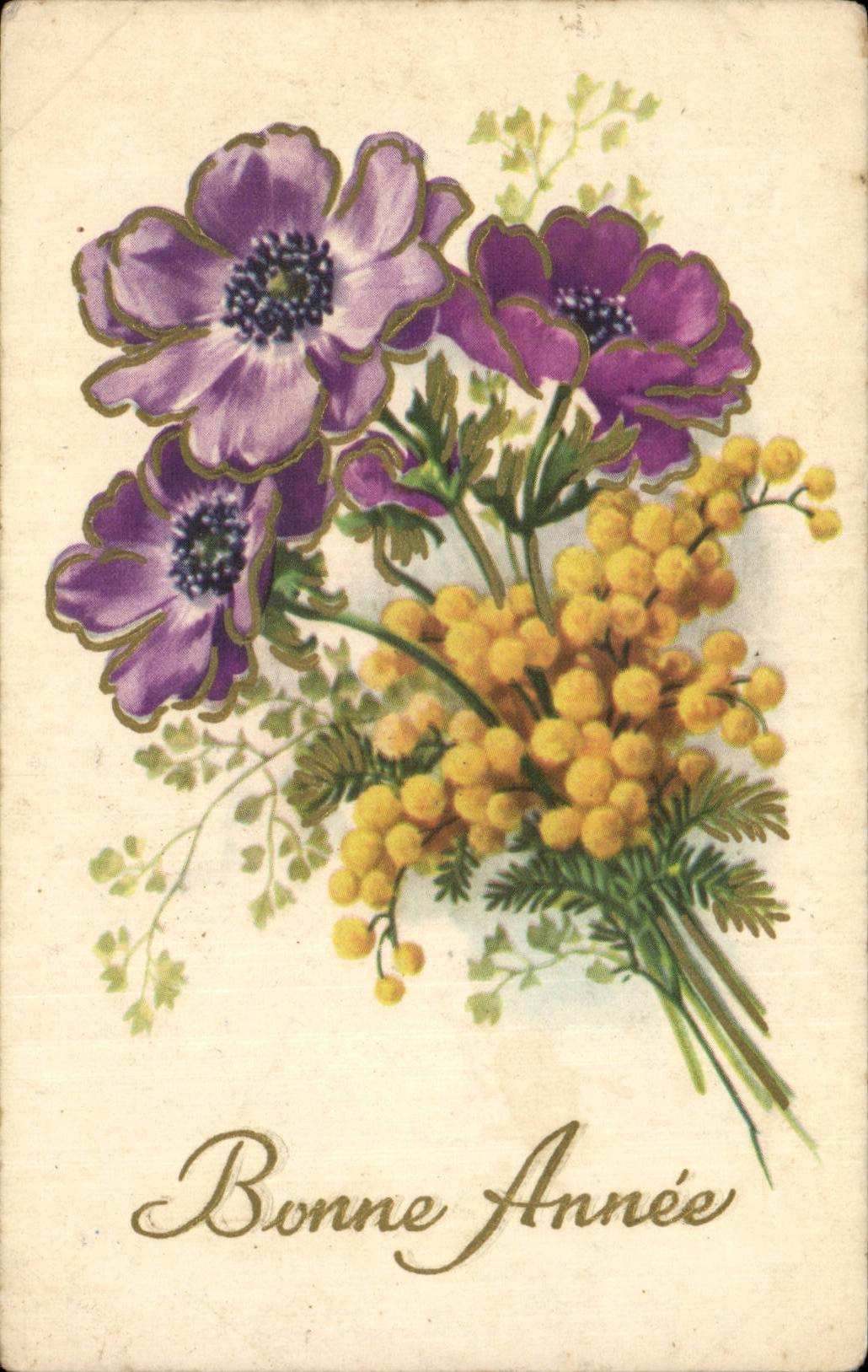 Blumen - Blumen - gluckliches neues Jahr - bunte Fruhlingsblumen - CPA