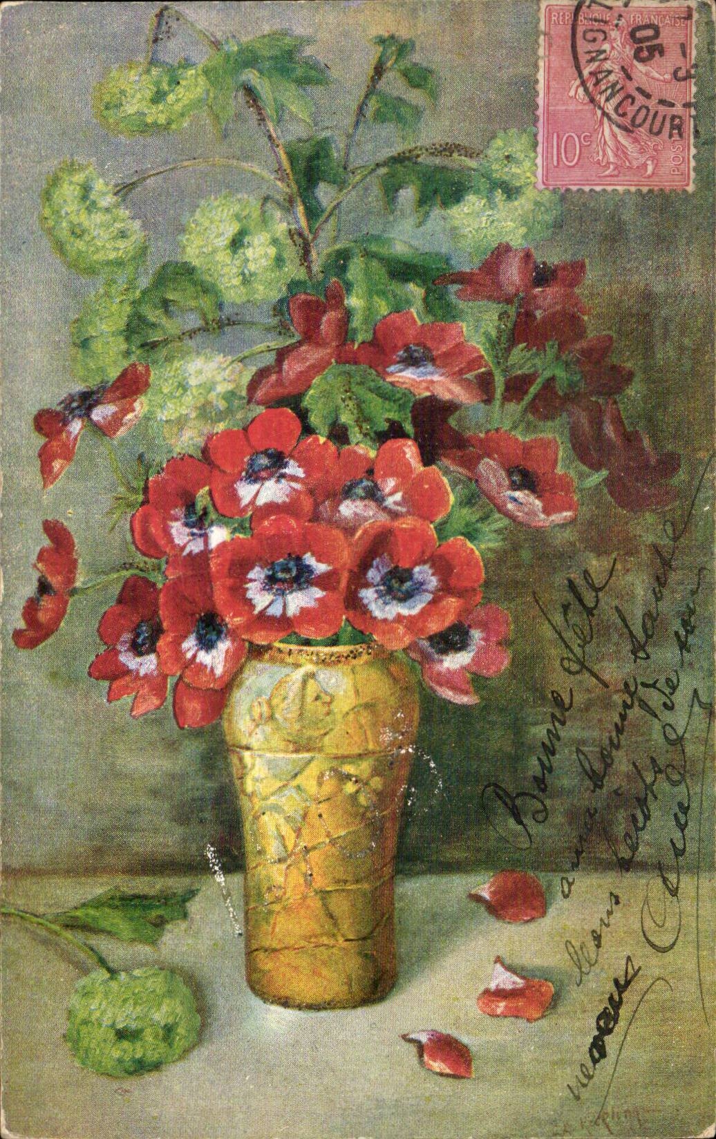 Blumen - Blumen - hubscher Blumenanstrich - CPA