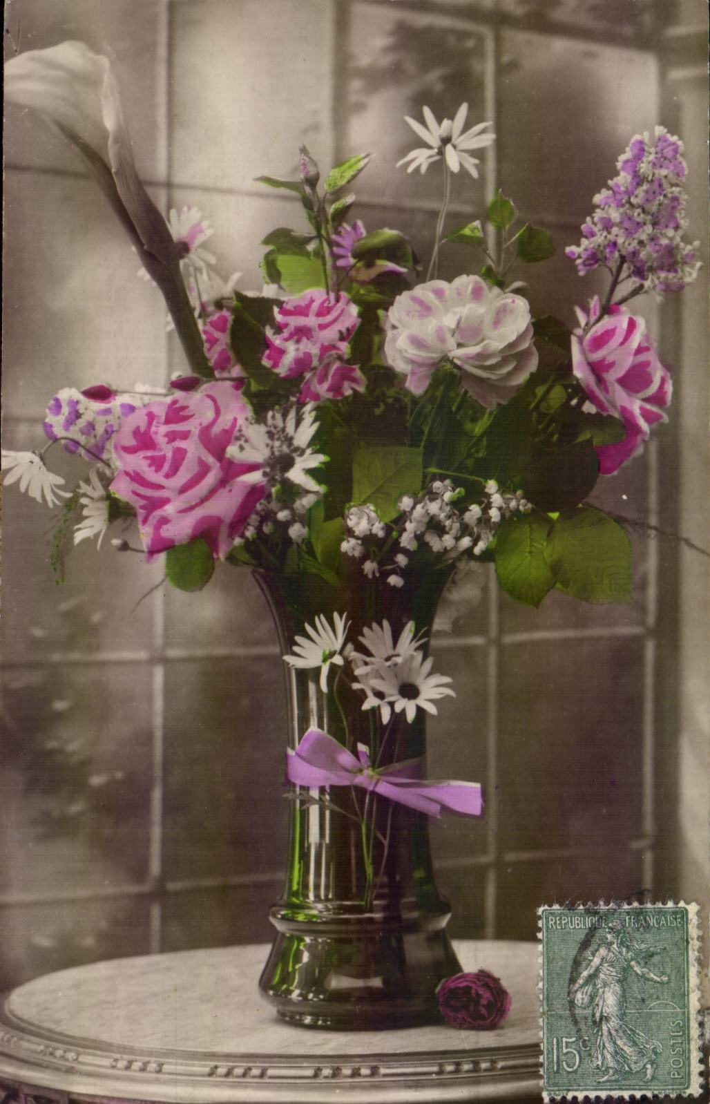 Bluht - Blumen - Blumenstrauss am Fenster - CPA