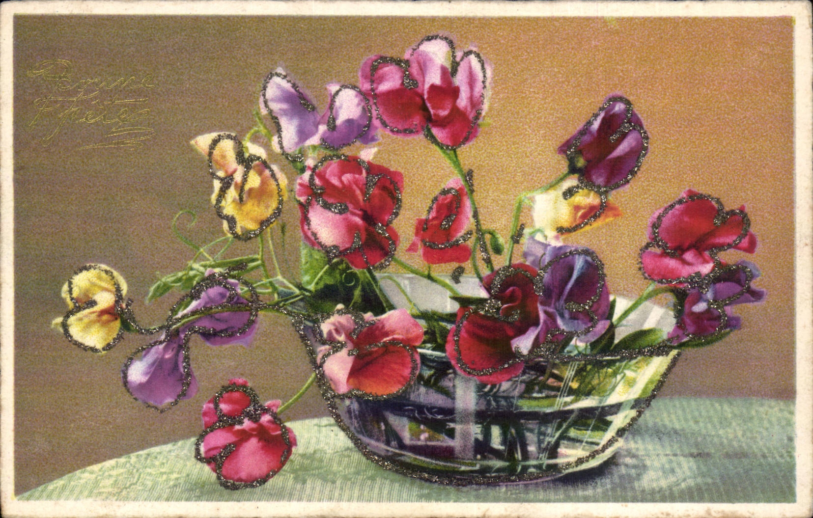 Blumen - Blumen - Funkeln zeichneten Blumen in der Totenglockenschussel - CPA